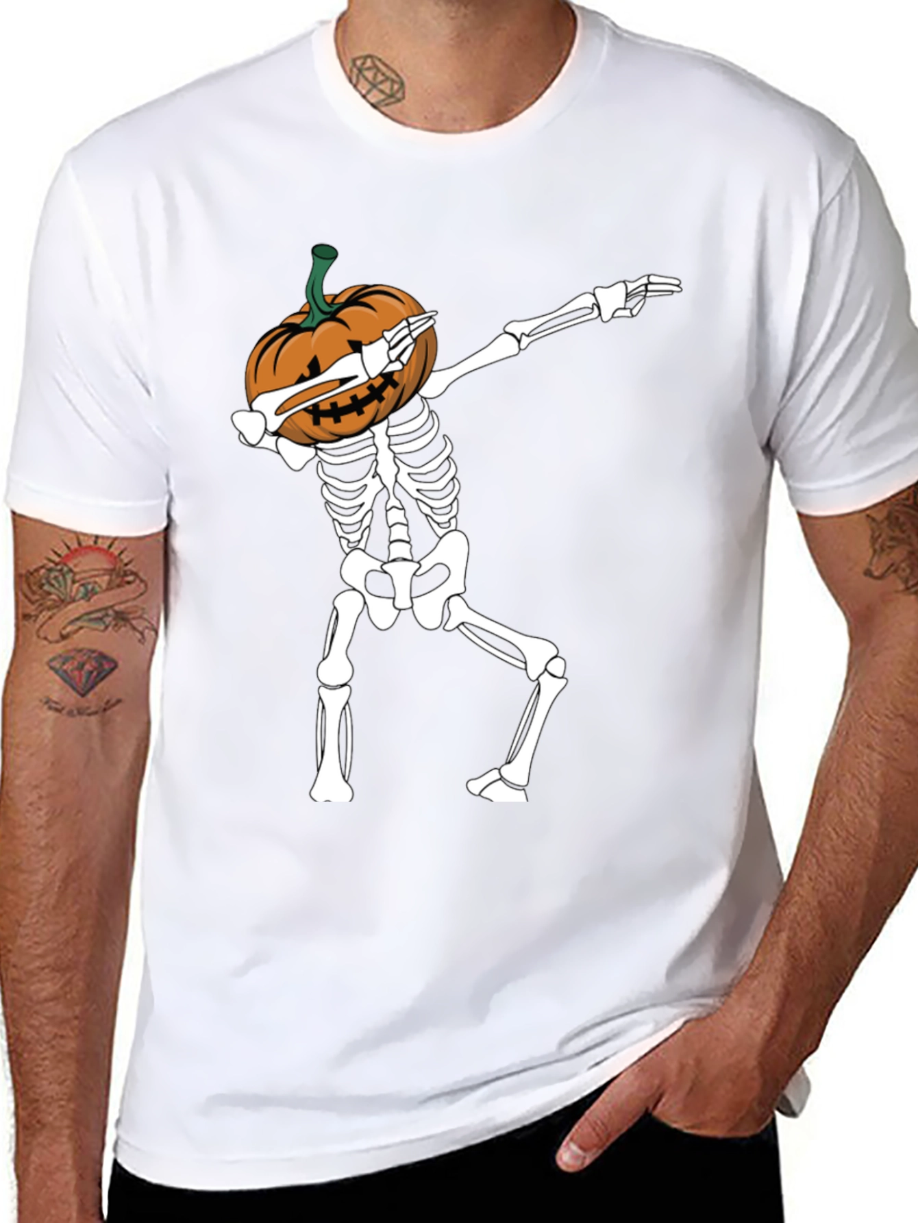Halloween Pumpkin Skeleton Dabbing T-Shirt