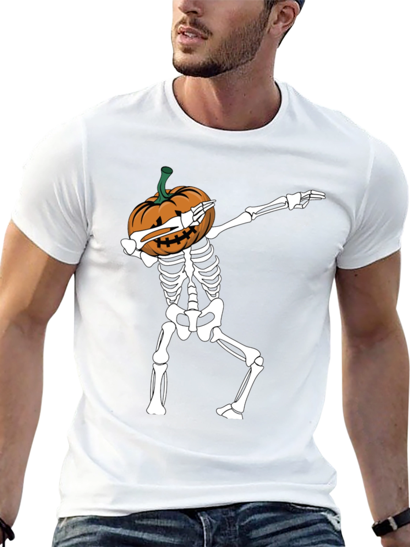 Halloween Pumpkin Skeleton Dabbing T-Shirt