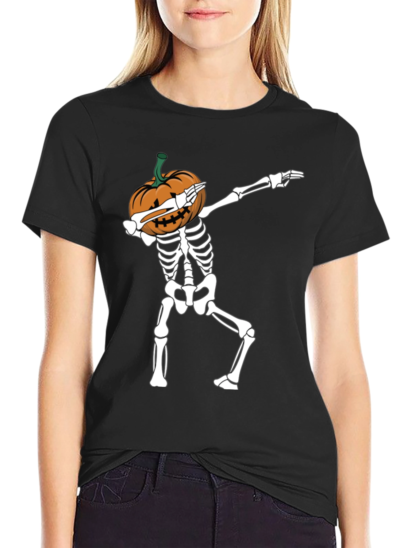 Halloween Pumpkin Skeleton Dabbing T-Shirt