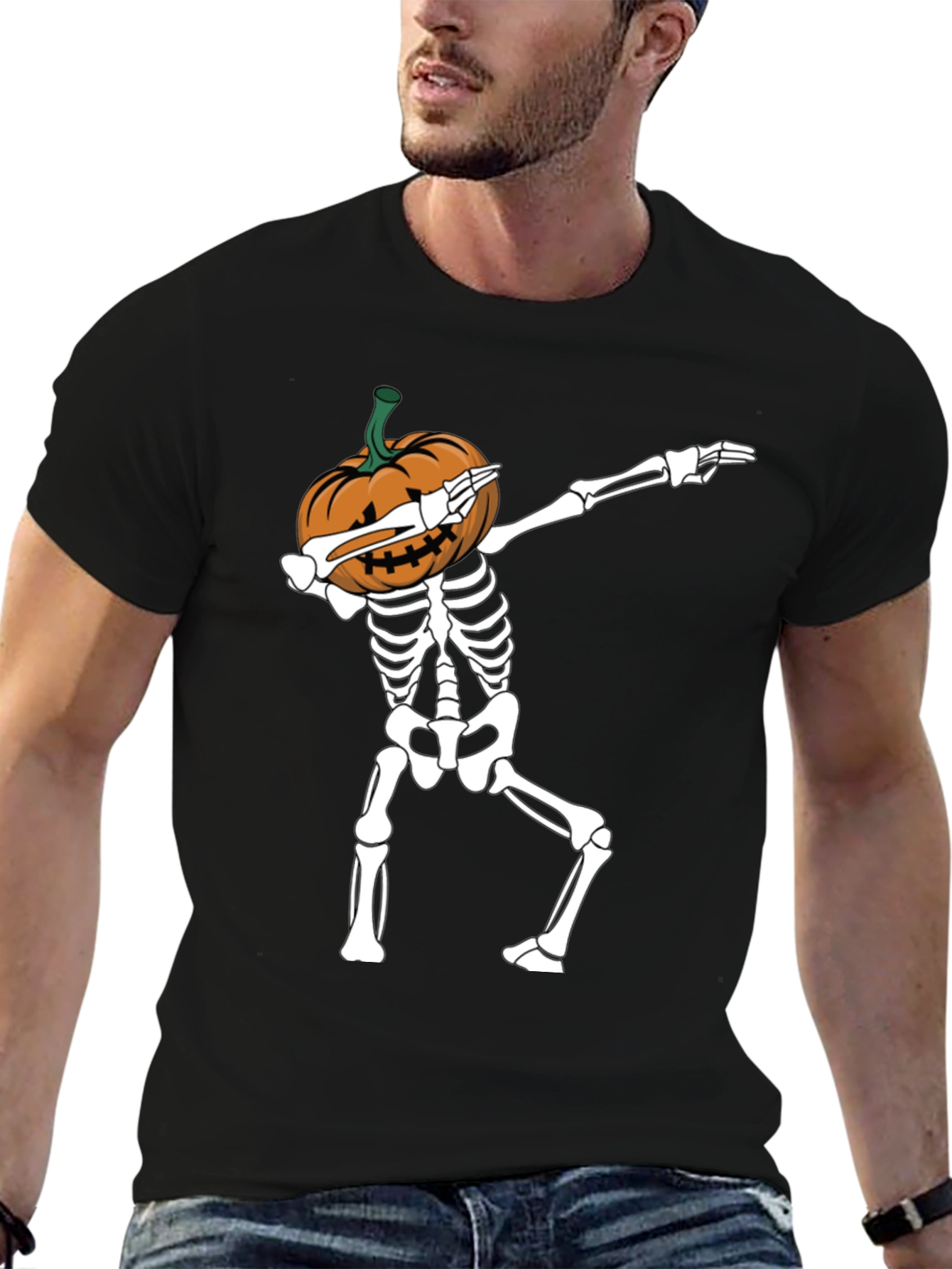Halloween Pumpkin Skeleton Dabbing T-Shirt