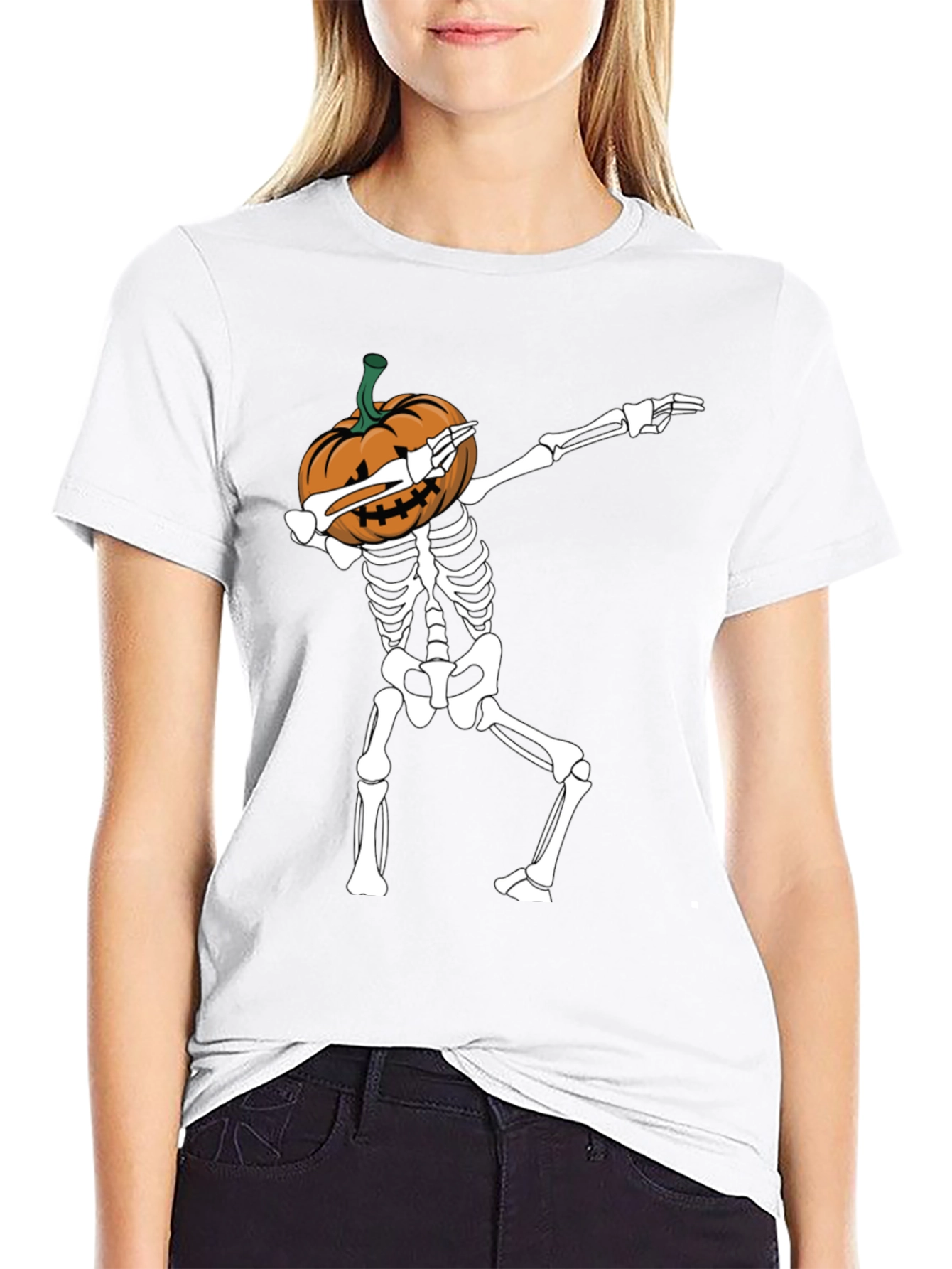 Halloween Pumpkin Skeleton Dabbing T-Shirt
