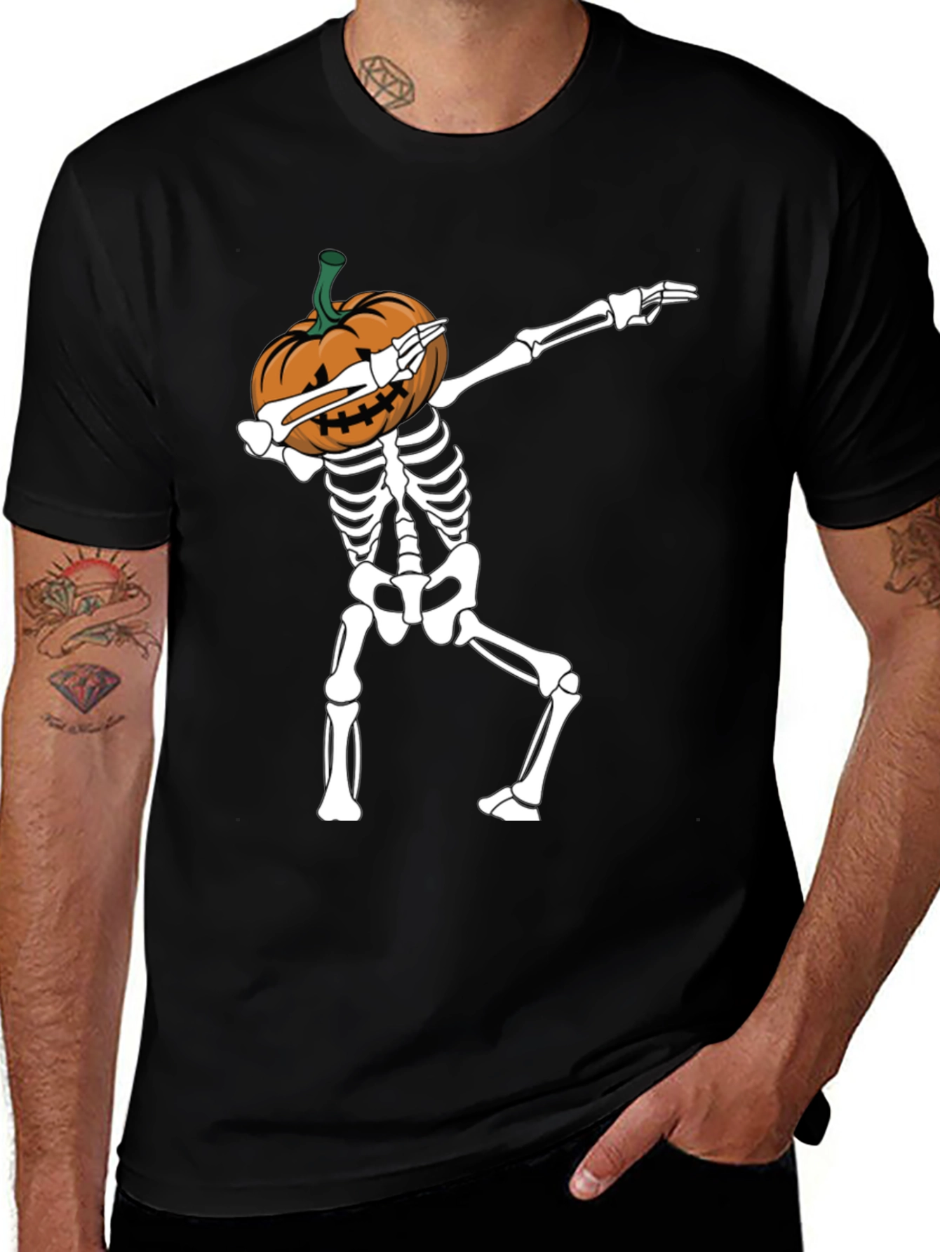 Halloween Pumpkin Skeleton Dabbing T-Shirt