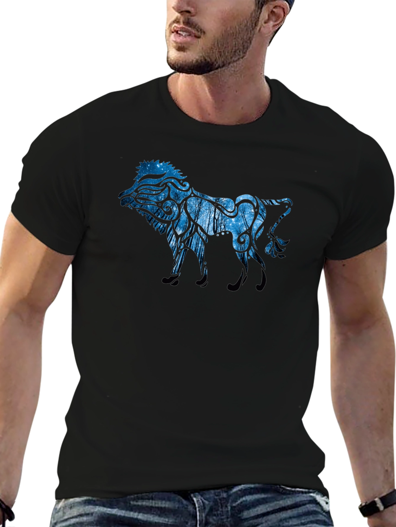 Black T-Shirt with Lion Design