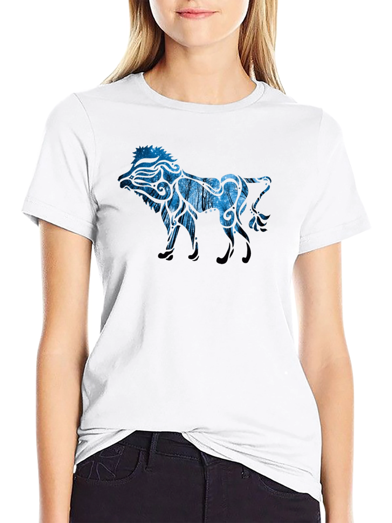 Black T-Shirt with Lion Design