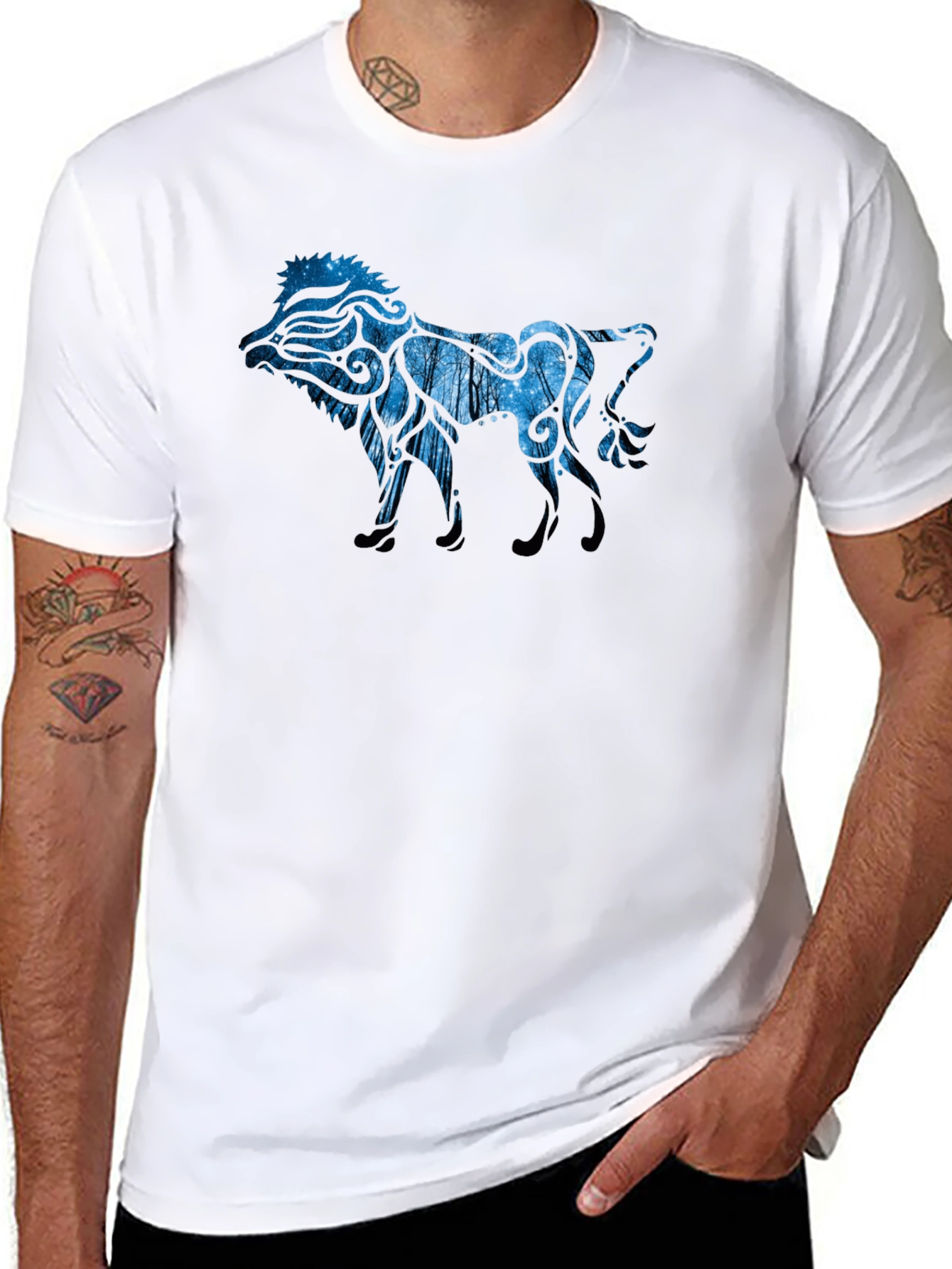 Black T-Shirt with Lion Design
