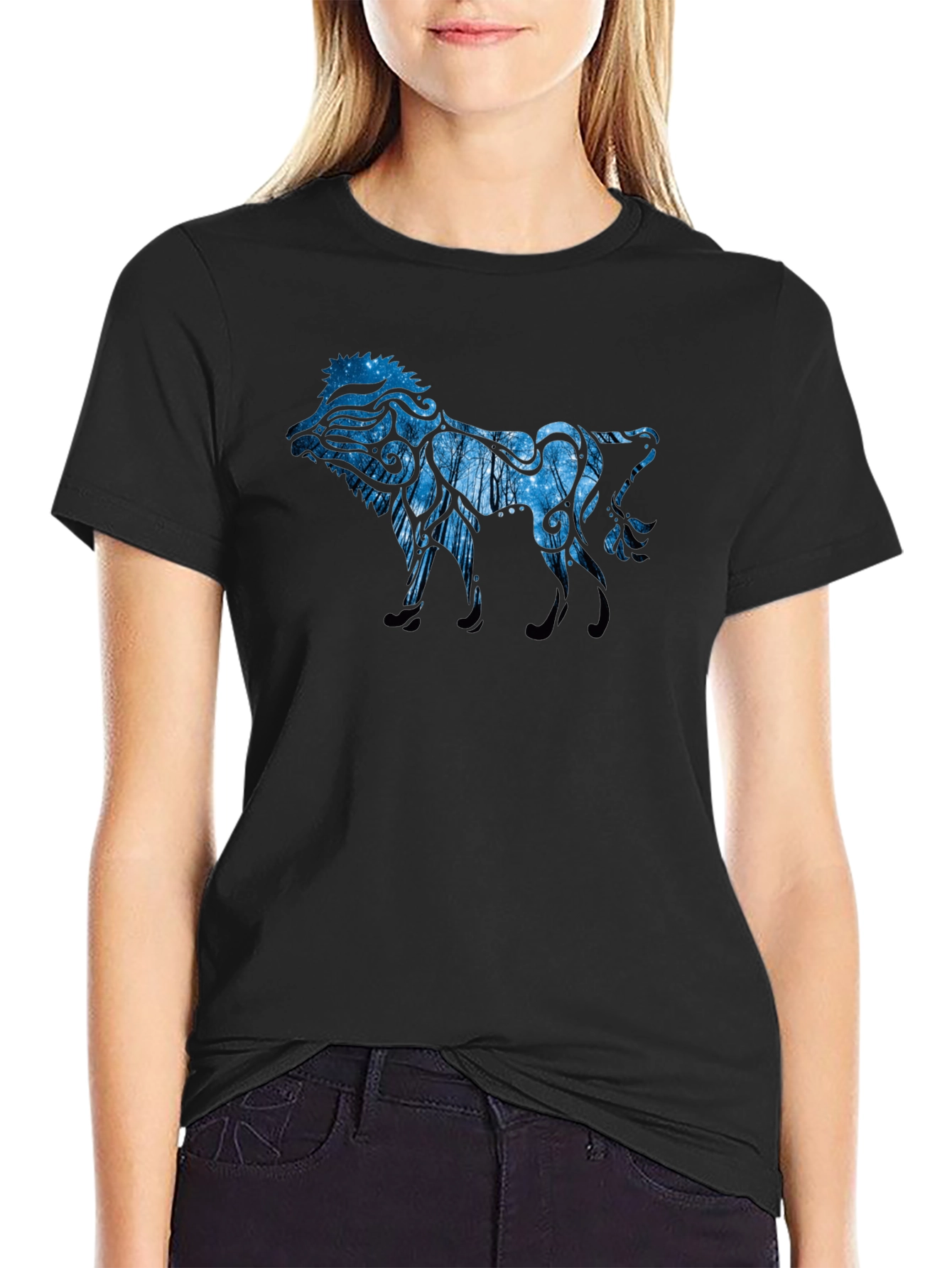 Black T-Shirt with Lion Design