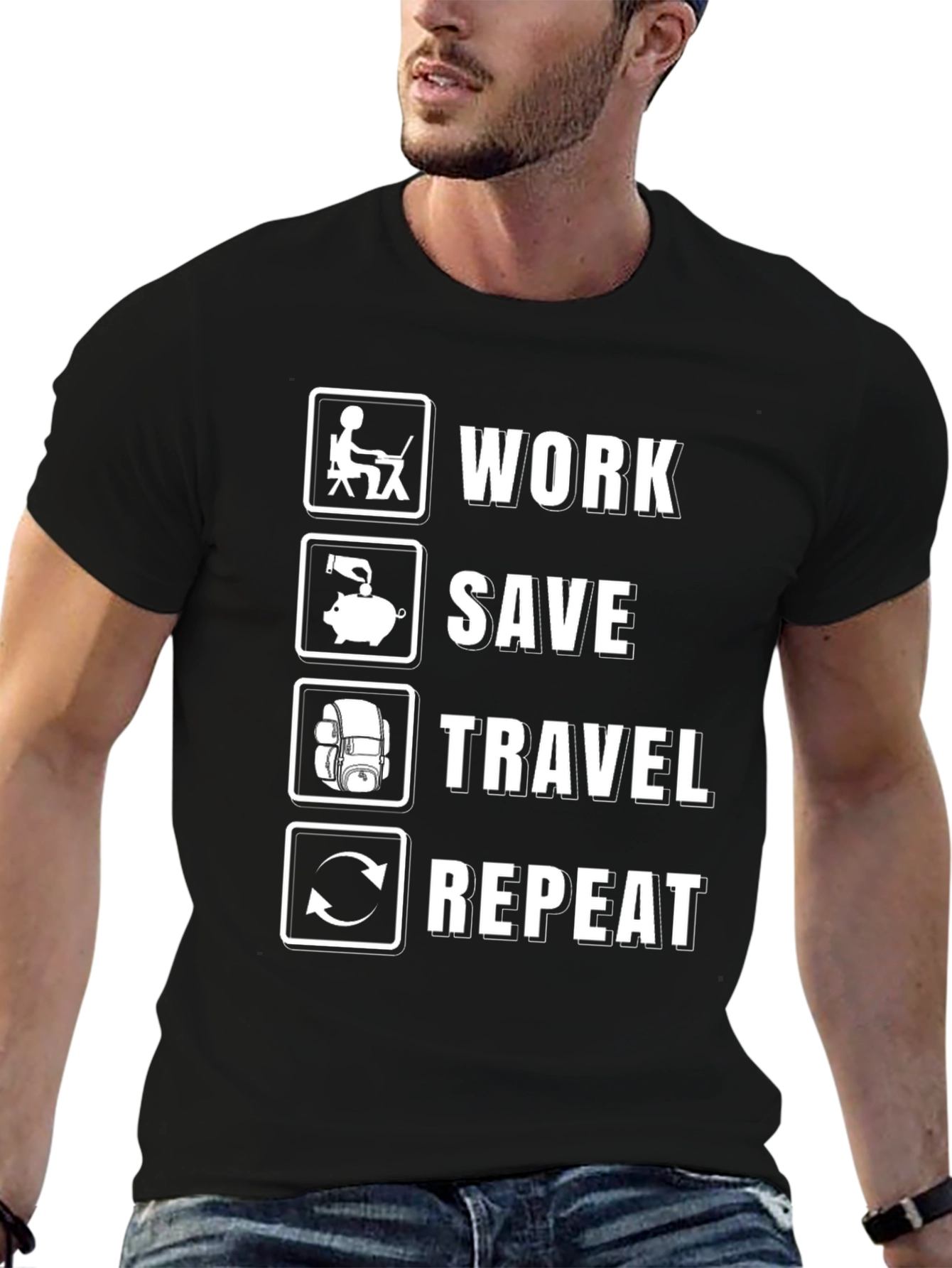 Work Save Travel Repeat T-Shirt - Adventure Tee