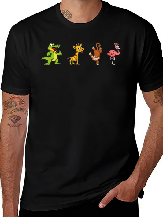 Black T-Shirt with Animal Cartoon Print