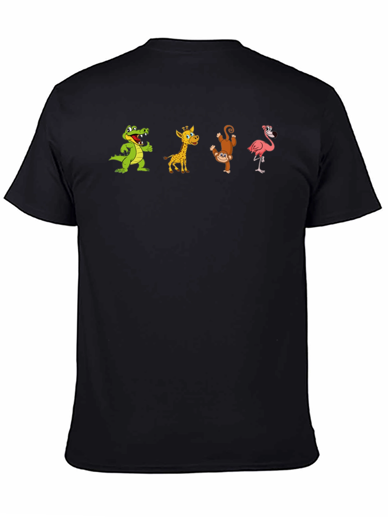 Black T-Shirt with Animal Cartoon Print