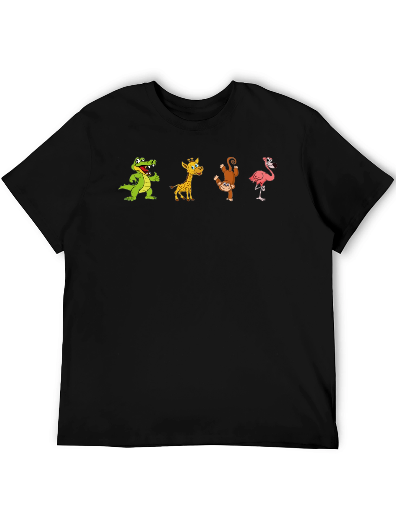 Black T-Shirt with Animal Cartoon Print