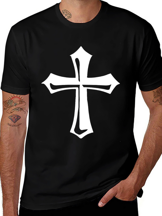 Black Tee with White Cross Graphic