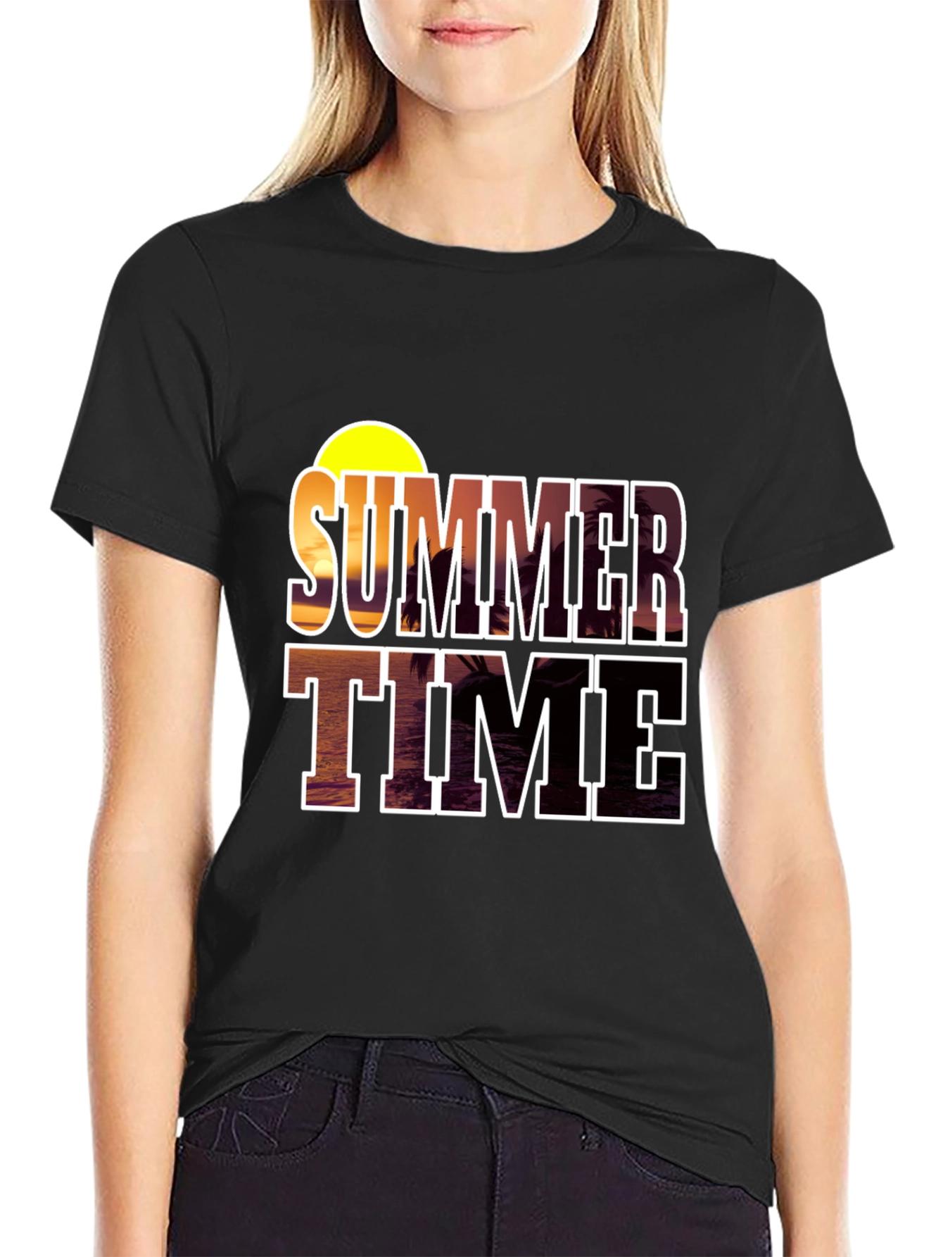Summer Time Graphic Black T-Shirt