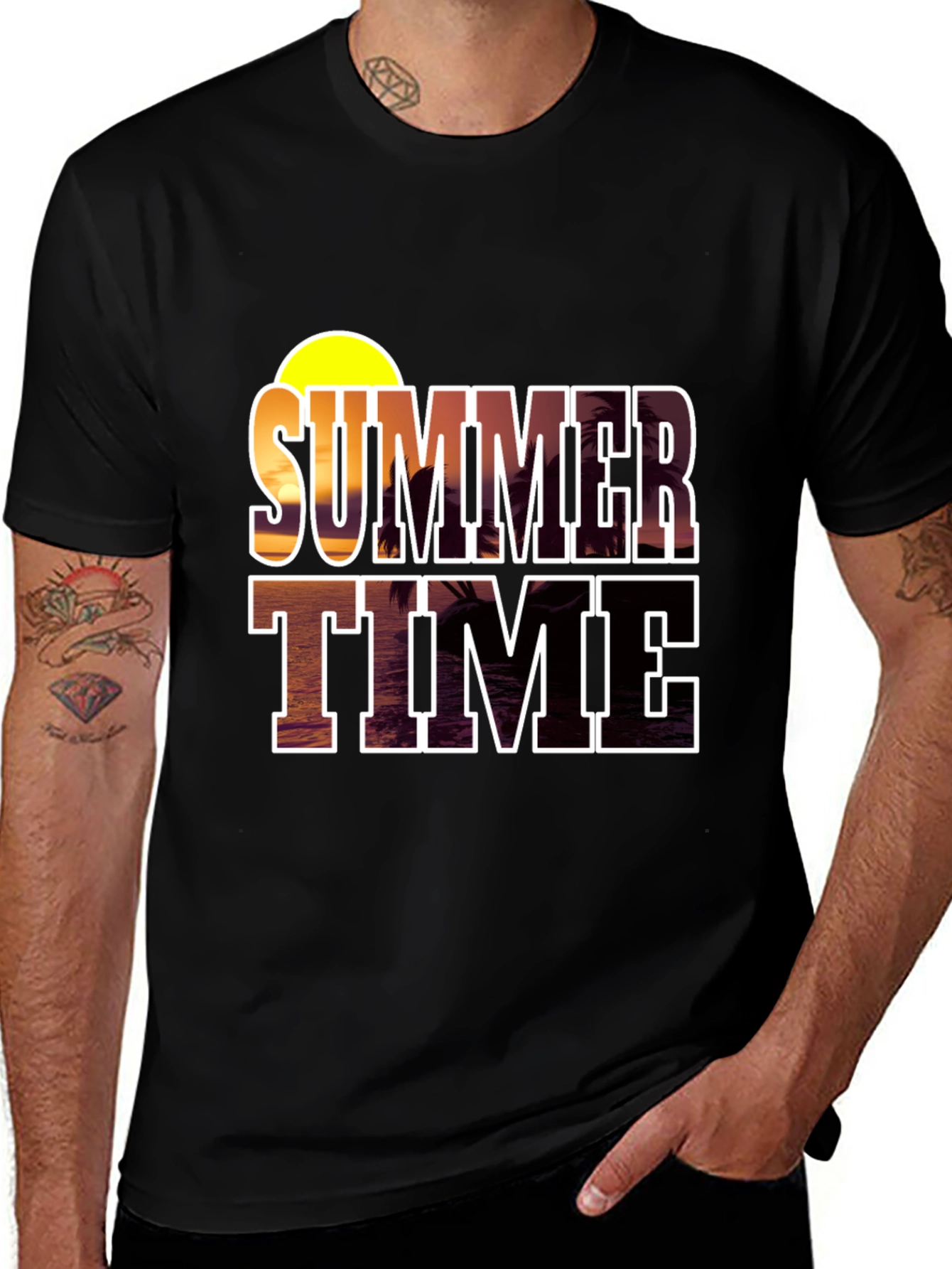 Summer Time Graphic Black T-Shirt
