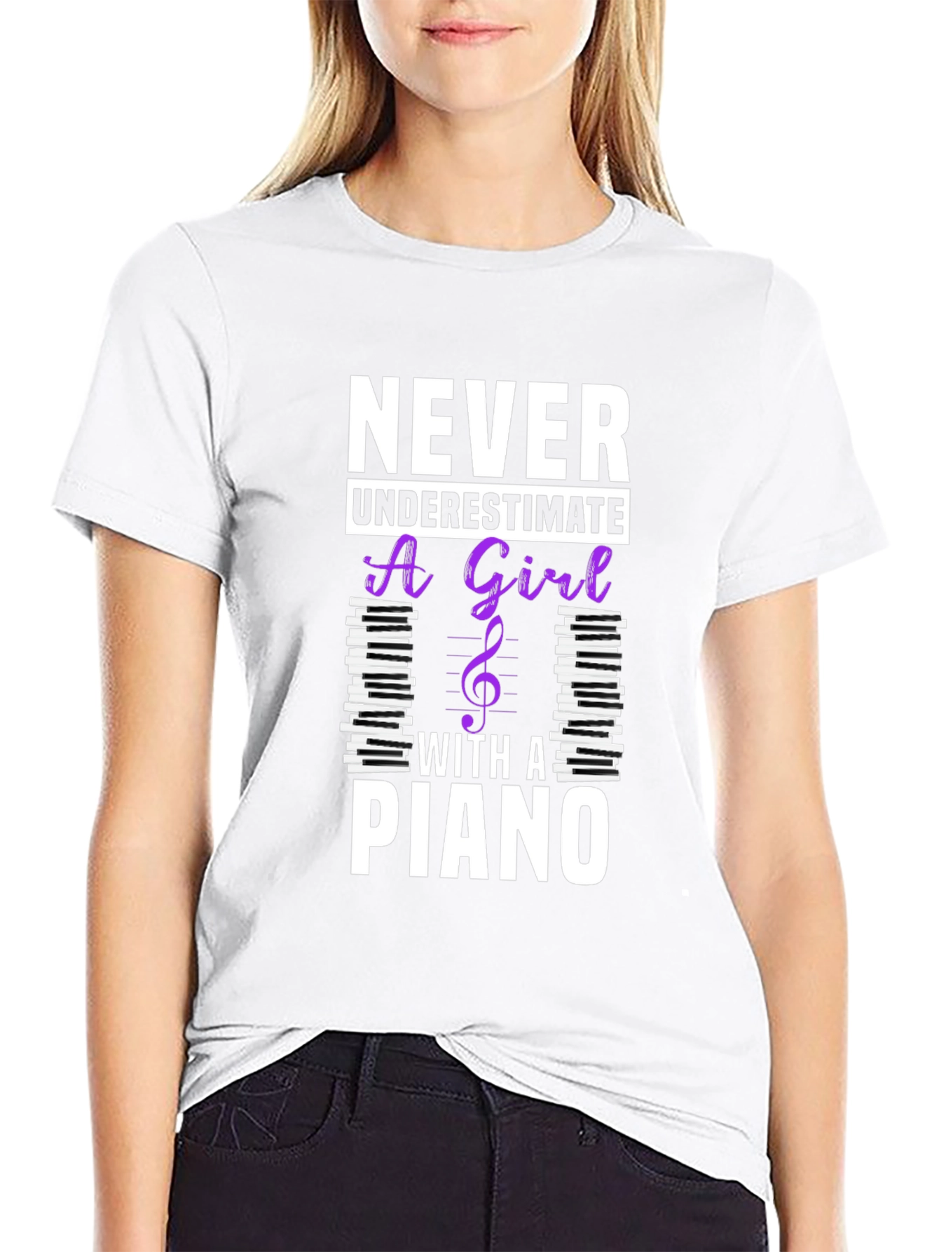 Never Underestimate a Girl with a Piano T-Shirt