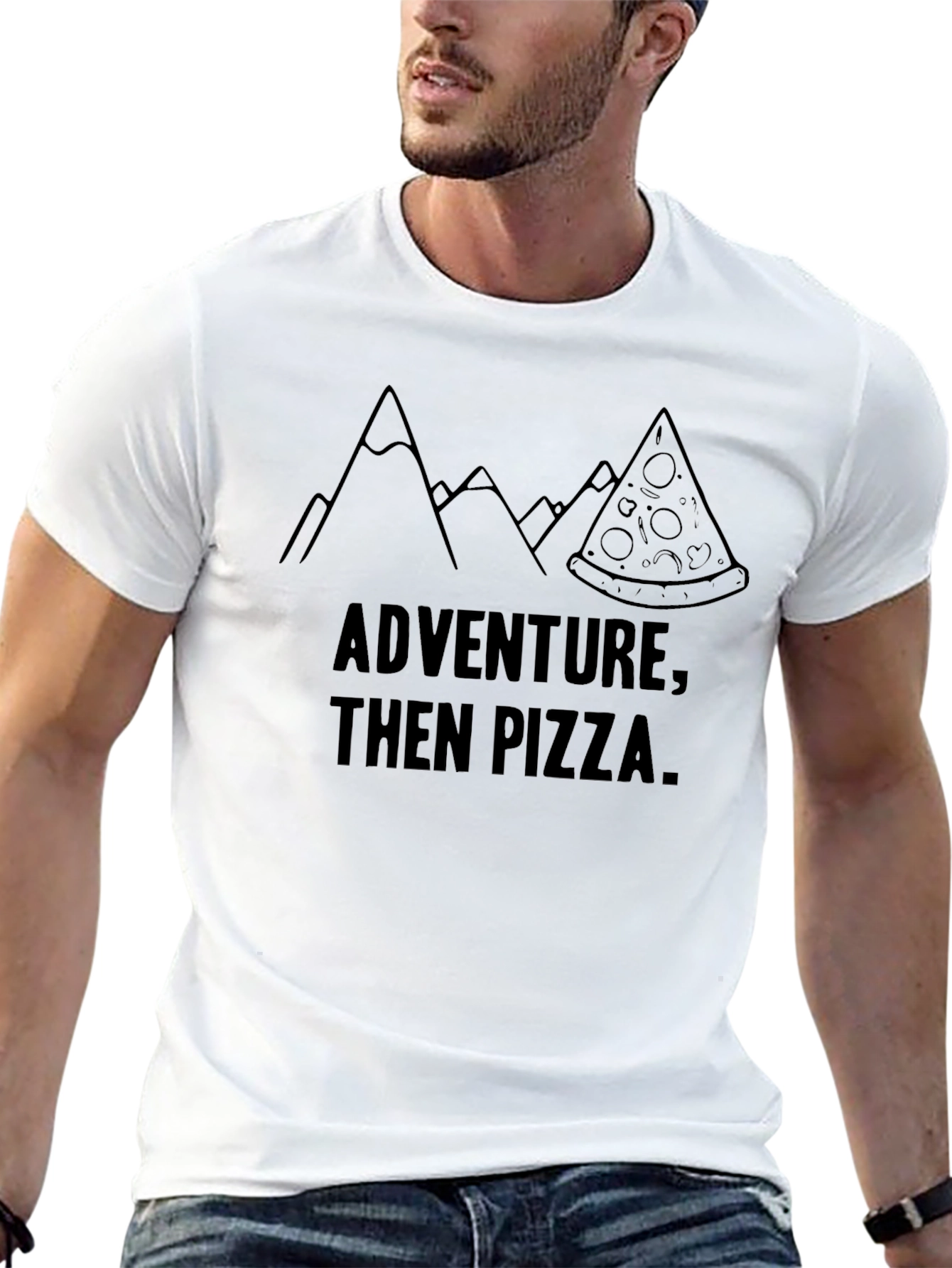 Adventure Then Pizza Graphic Tee - Mens Black T-Shirt