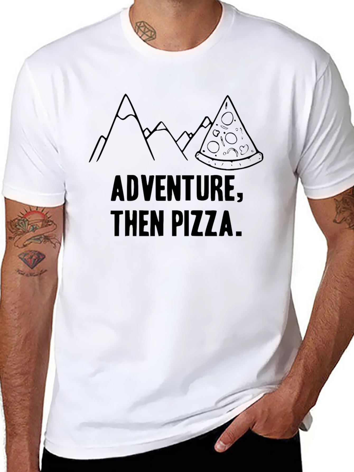 Adventure Then Pizza Graphic Tee - Mens Black T-Shirt