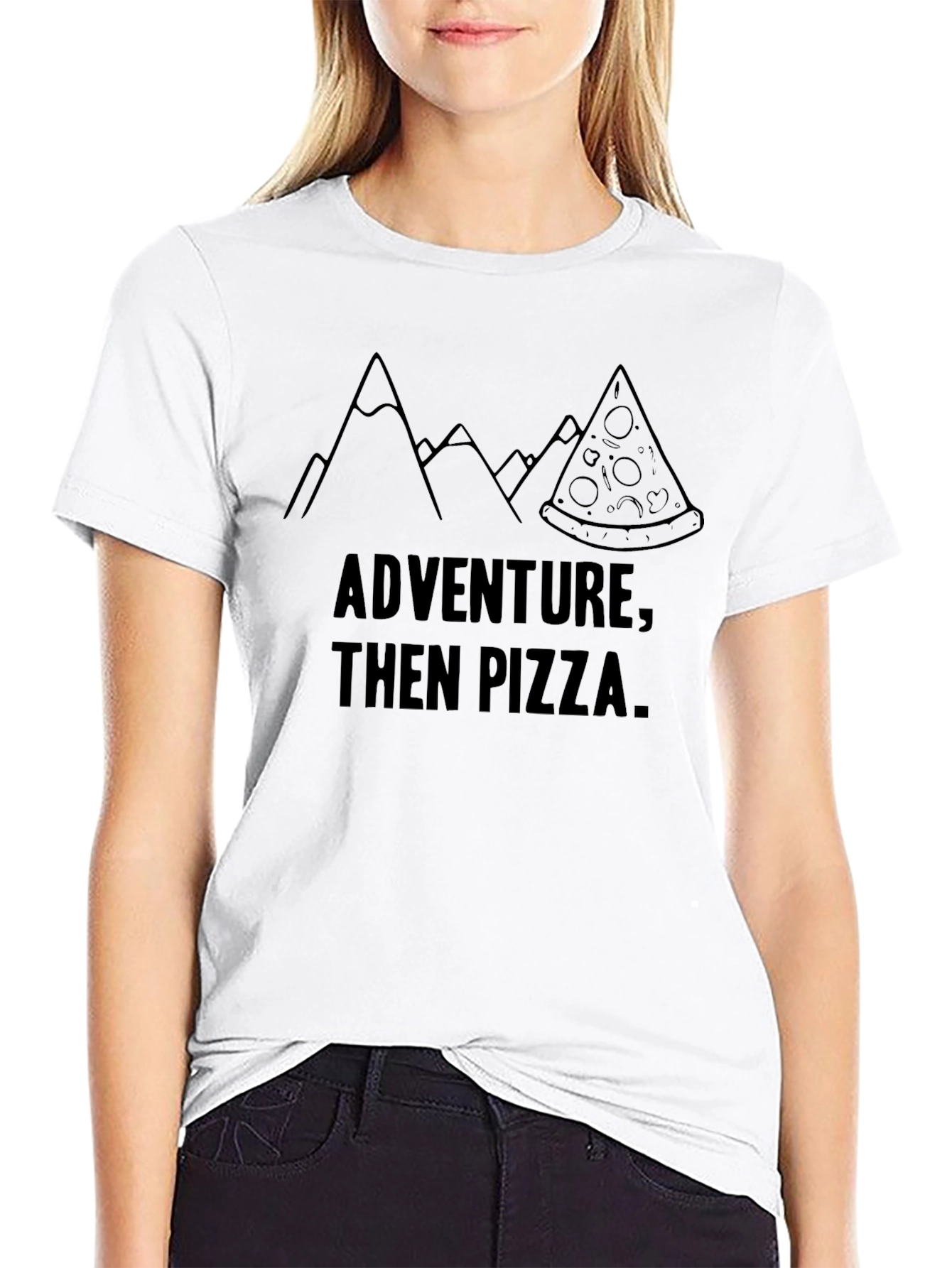 Adventure Then Pizza Graphic Tee - Mens Black T-Shirt