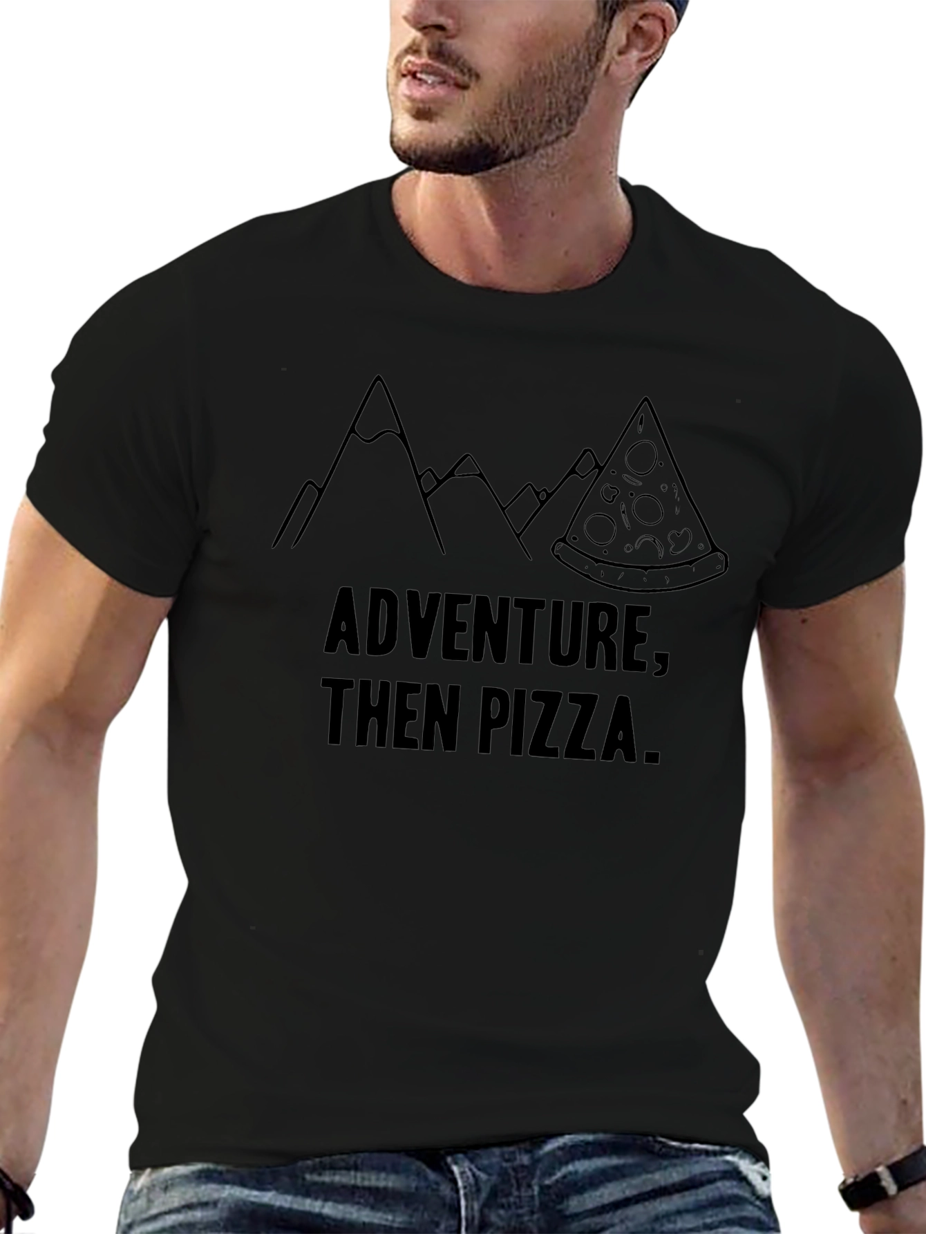 Adventure Then Pizza Graphic Tee - Mens Black T-Shirt
