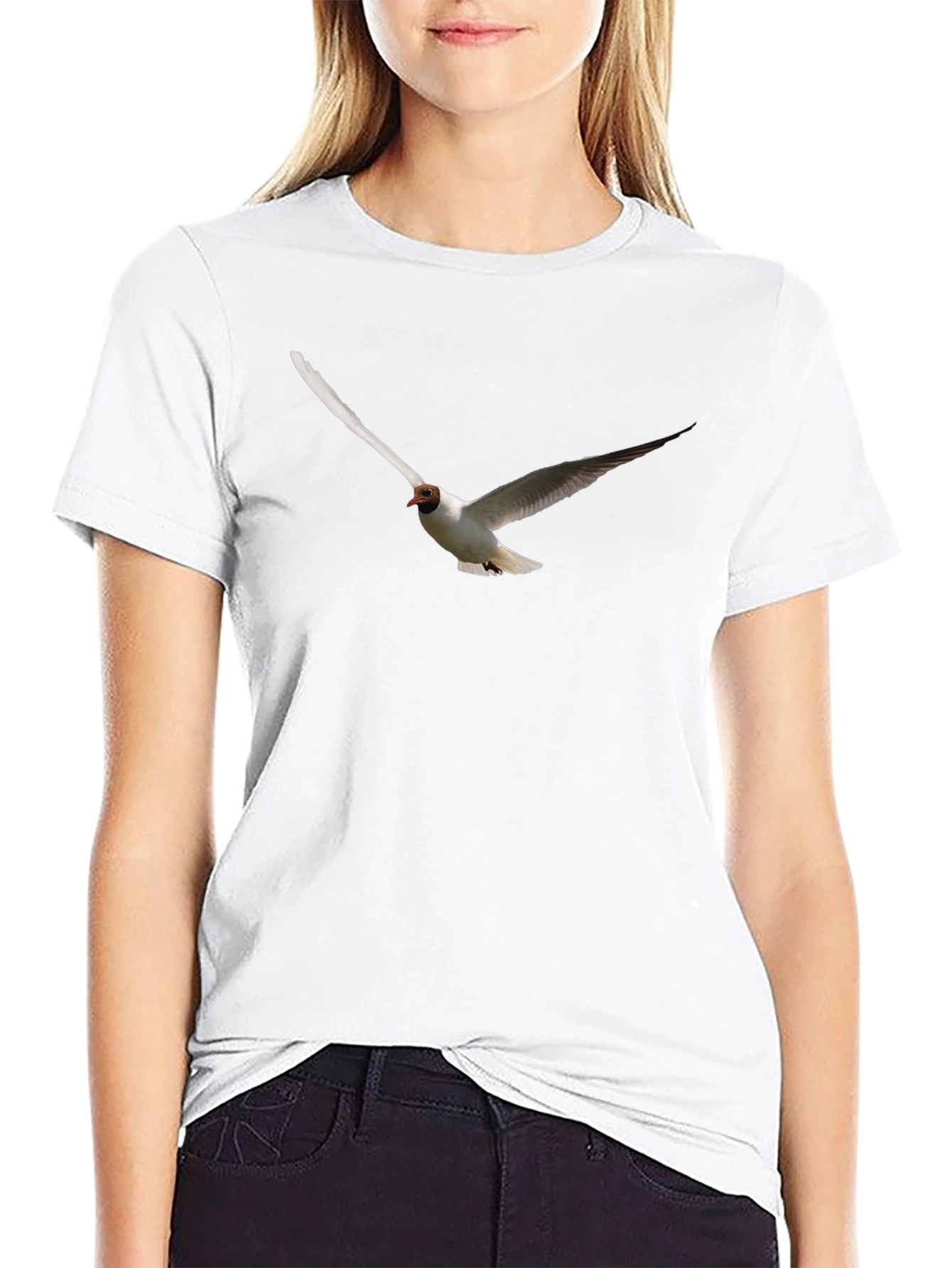 Black T-Shirt with Flying Bird Graphic