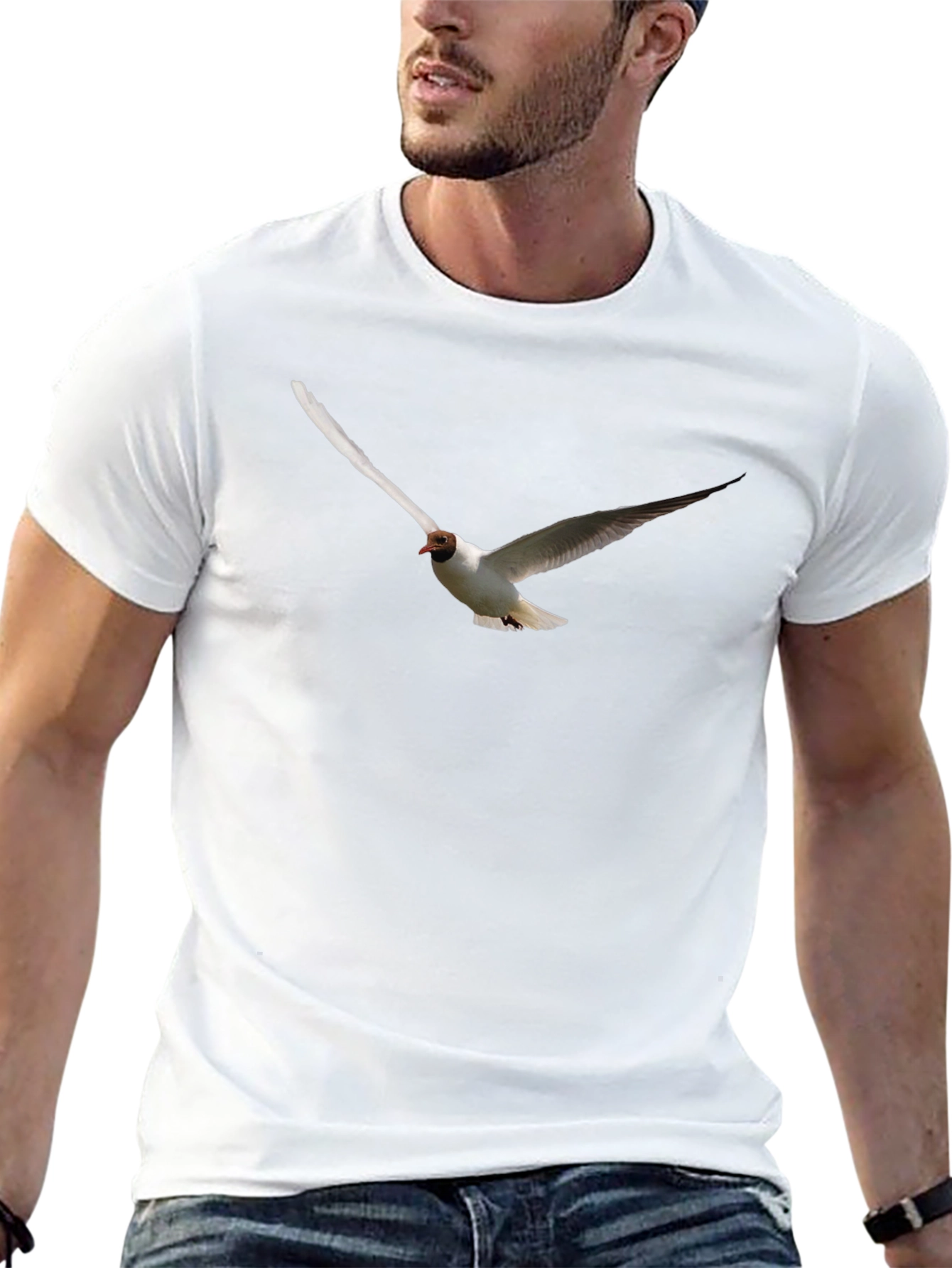 Black T-Shirt with Flying Bird Graphic