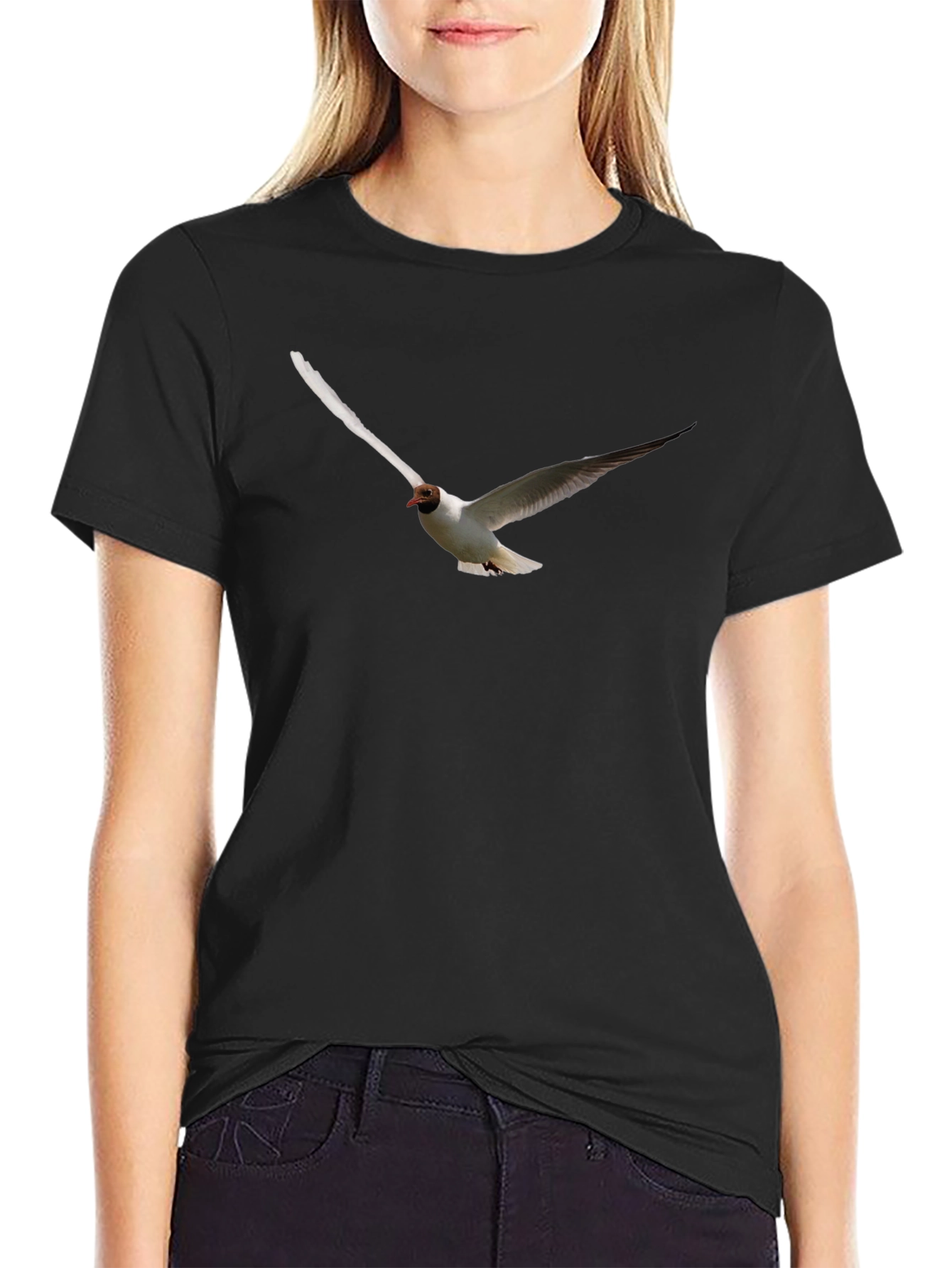 Black T-Shirt with Flying Bird Graphic