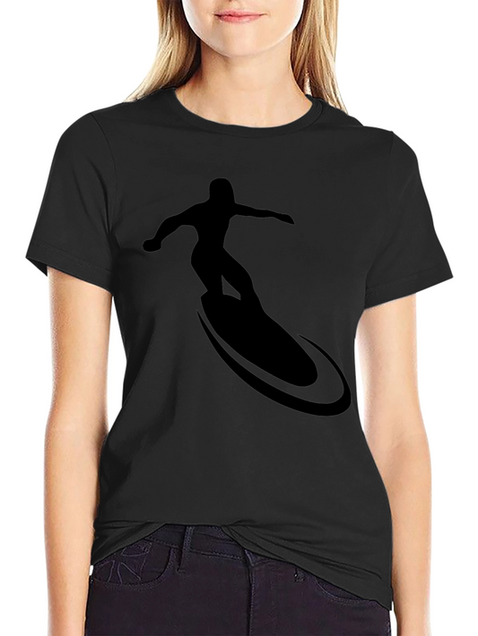 Cool Surfer Silhouette Graphic Tee - Black