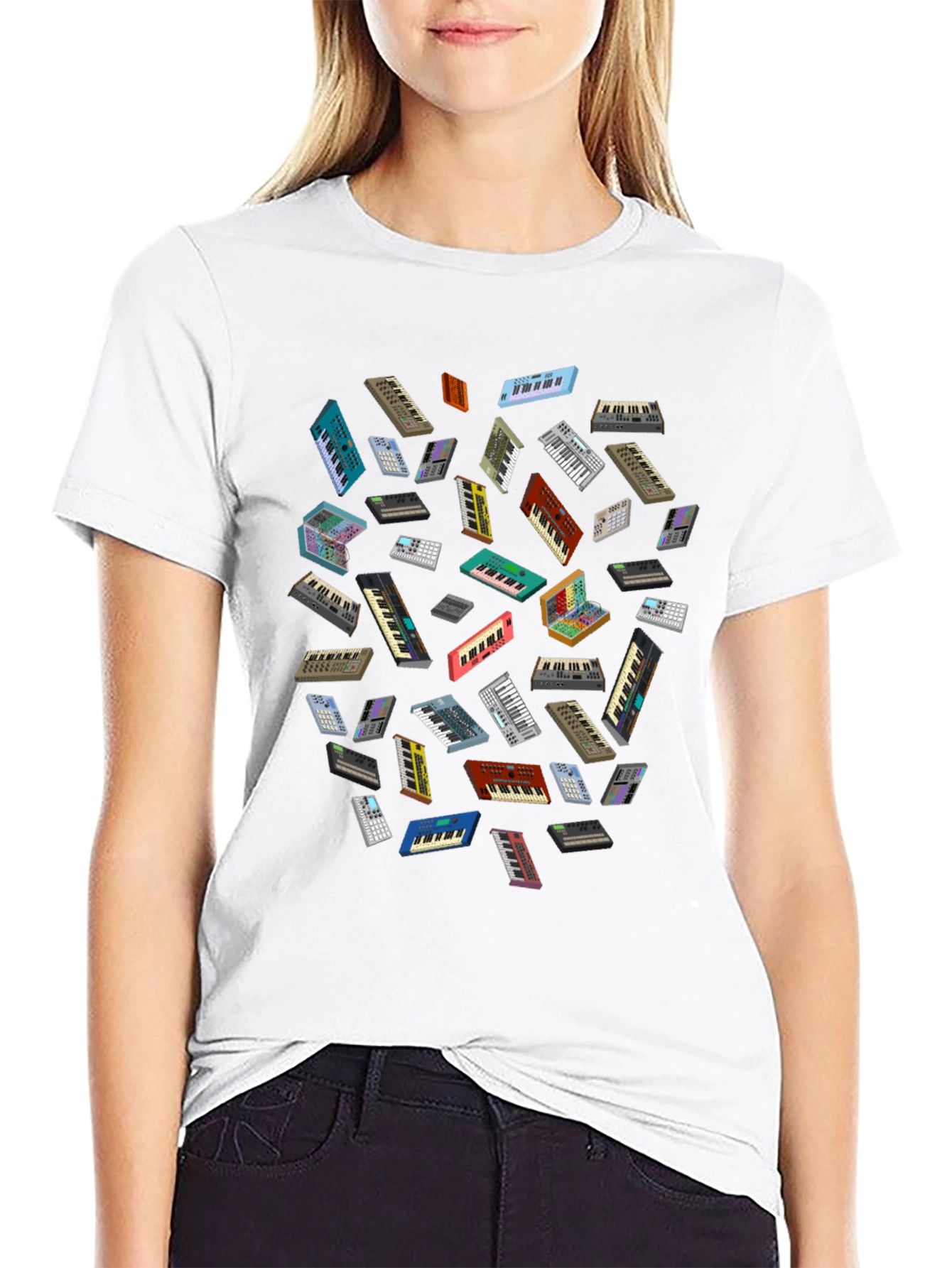 Synth Keyboard Patterned Black T-Shirt