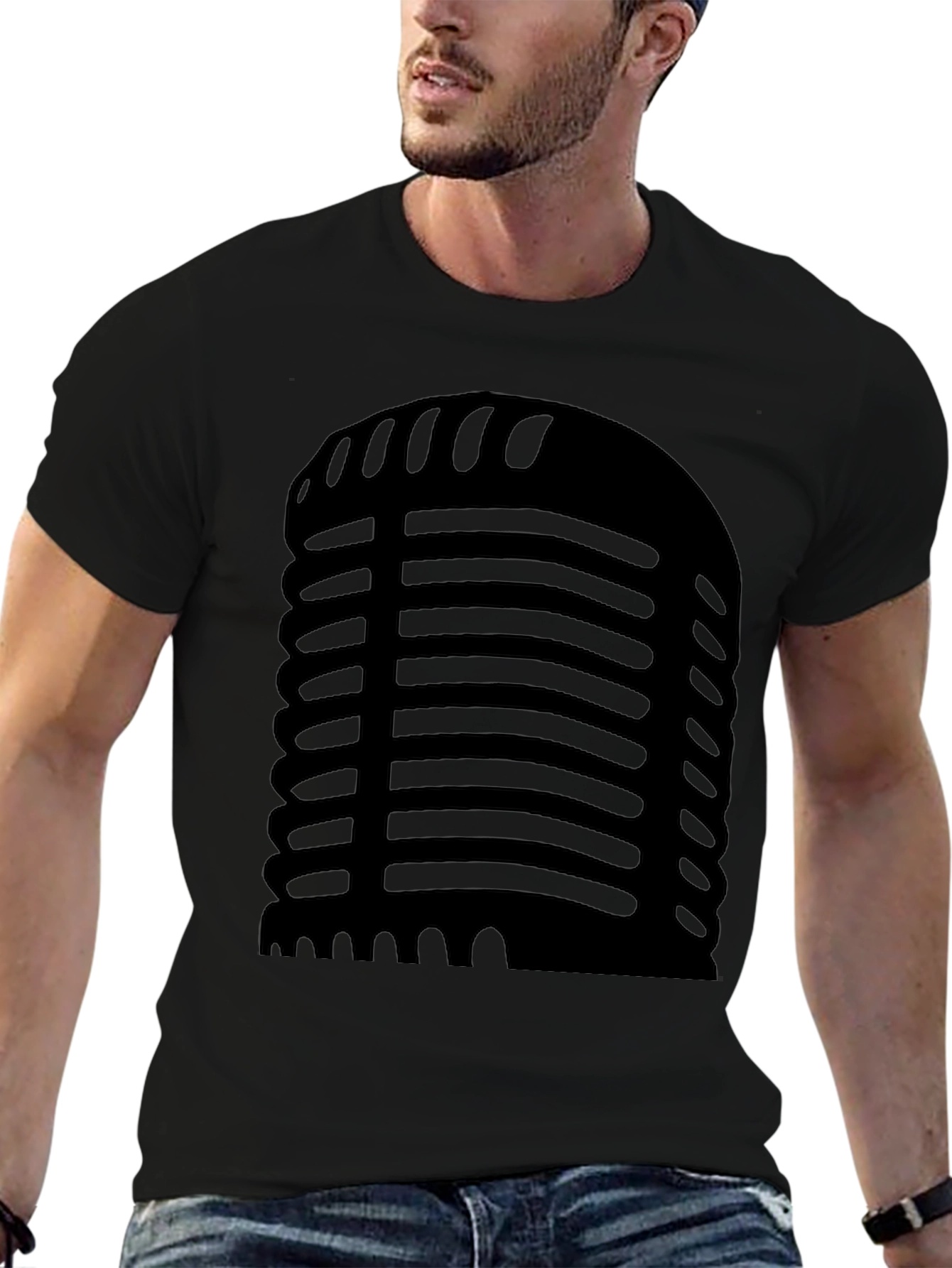 Retro Microphone Black T-Shirt
