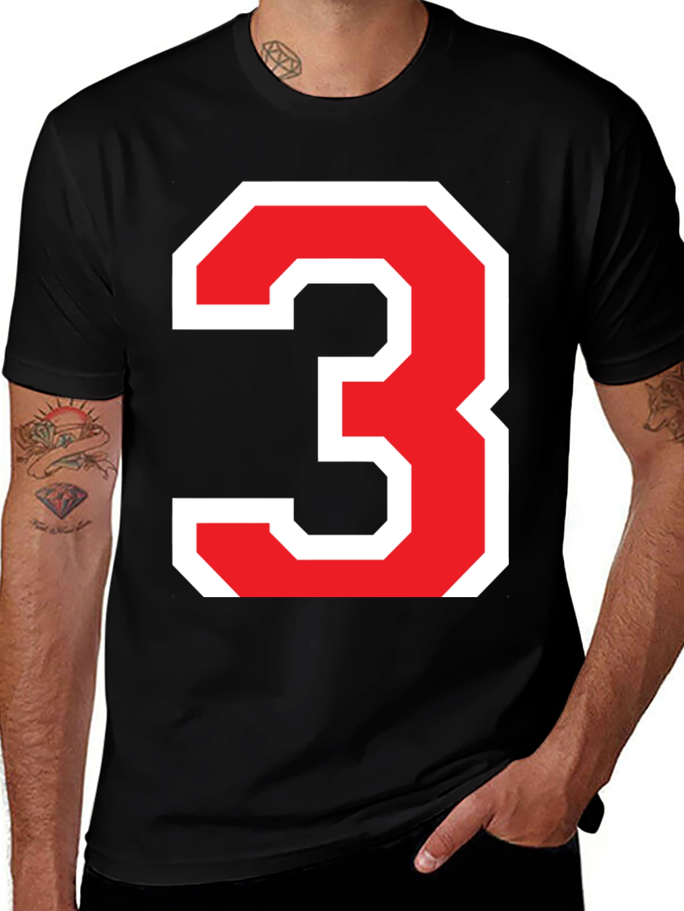 Bold Number 3 Graphic T-Shirt - Black