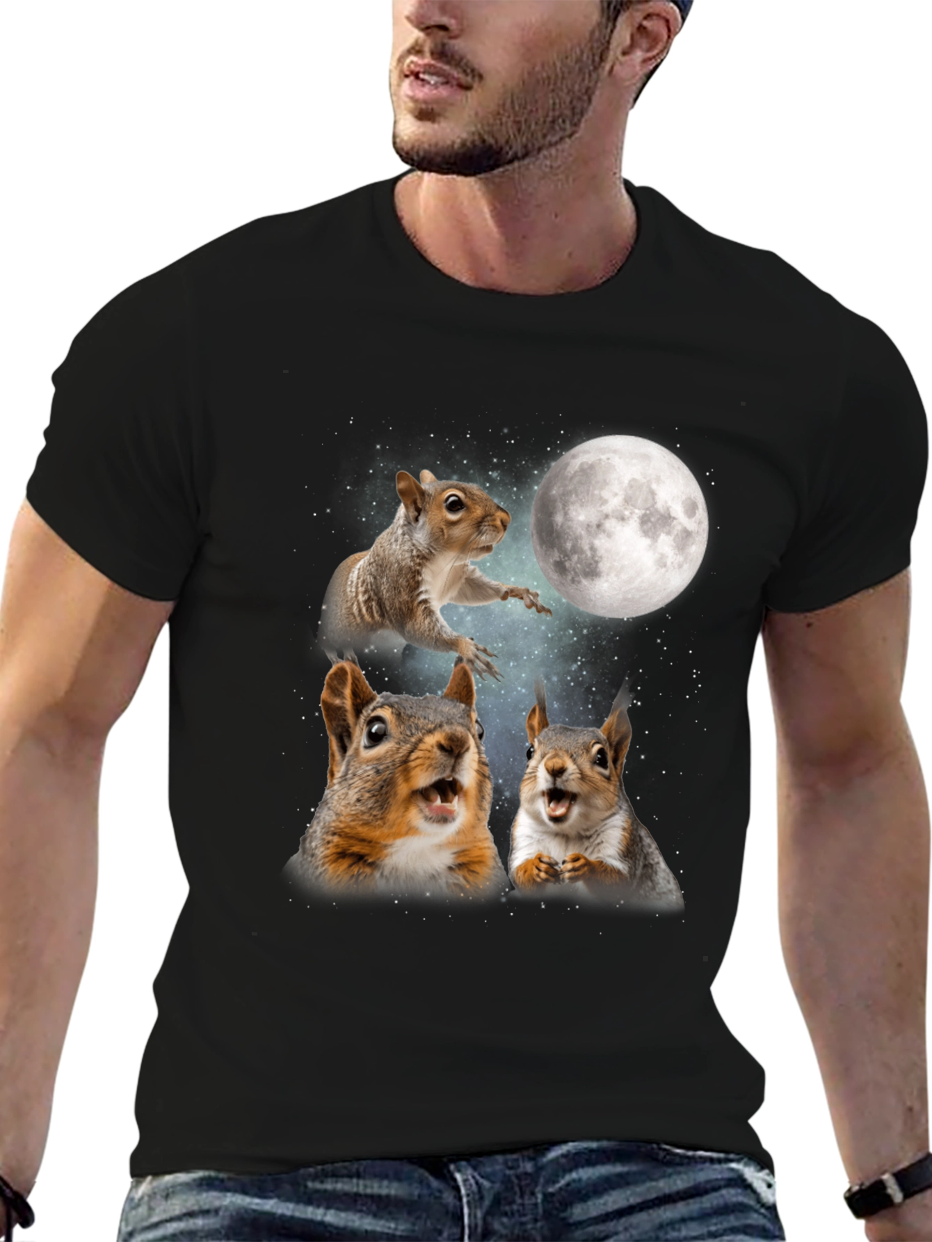 Squirrels in Space Black T-Shirt