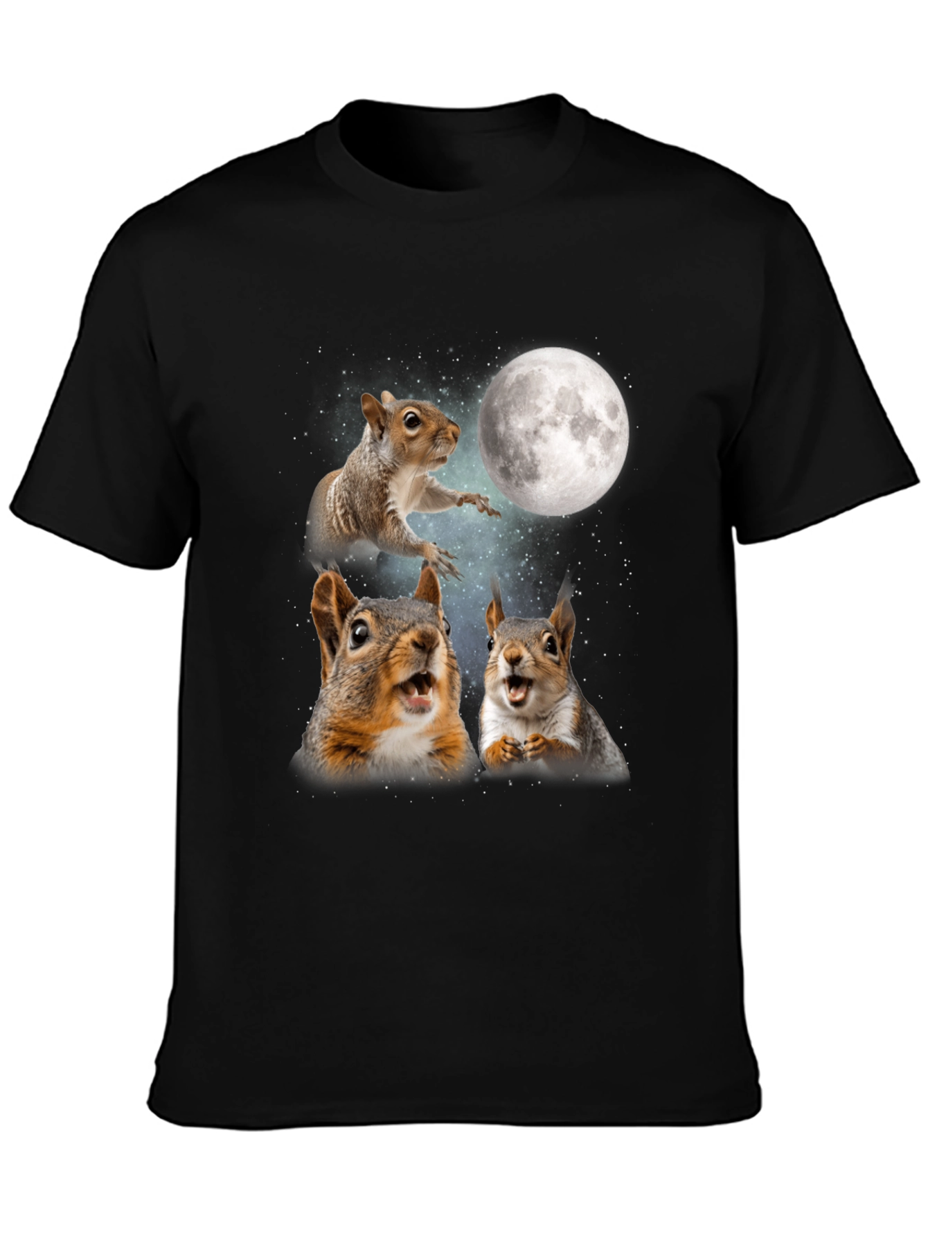 Squirrels in Space Black T-Shirt