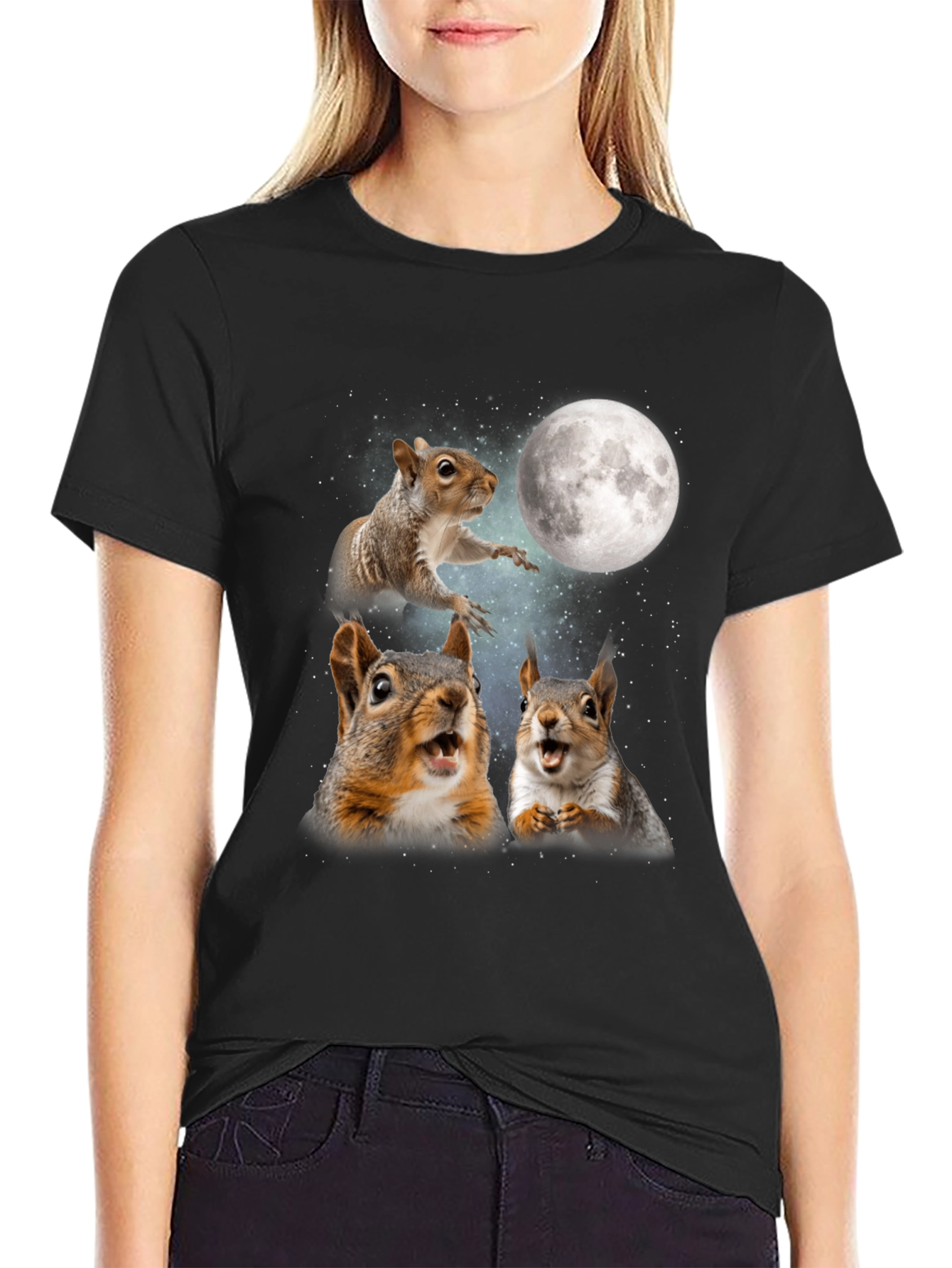 Squirrels in Space Black T-Shirt