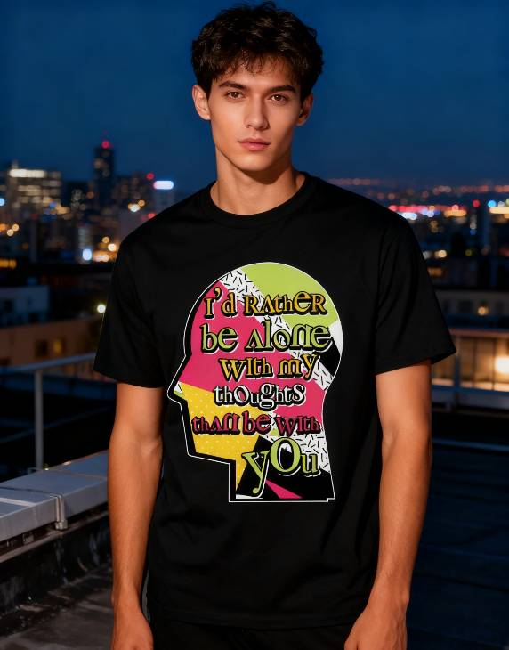 Bright 'Alone With Thoughts' Statement Tee for Modern Introverts