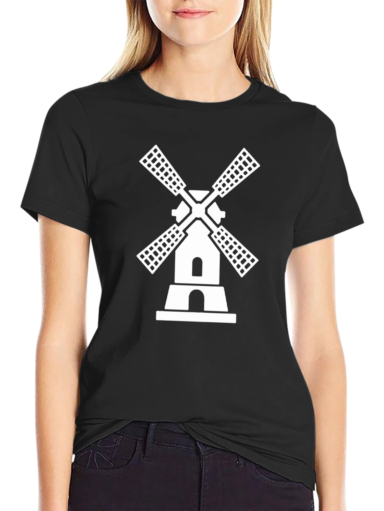 Windmill Graphic Tee - Black Cotton T-Shirt