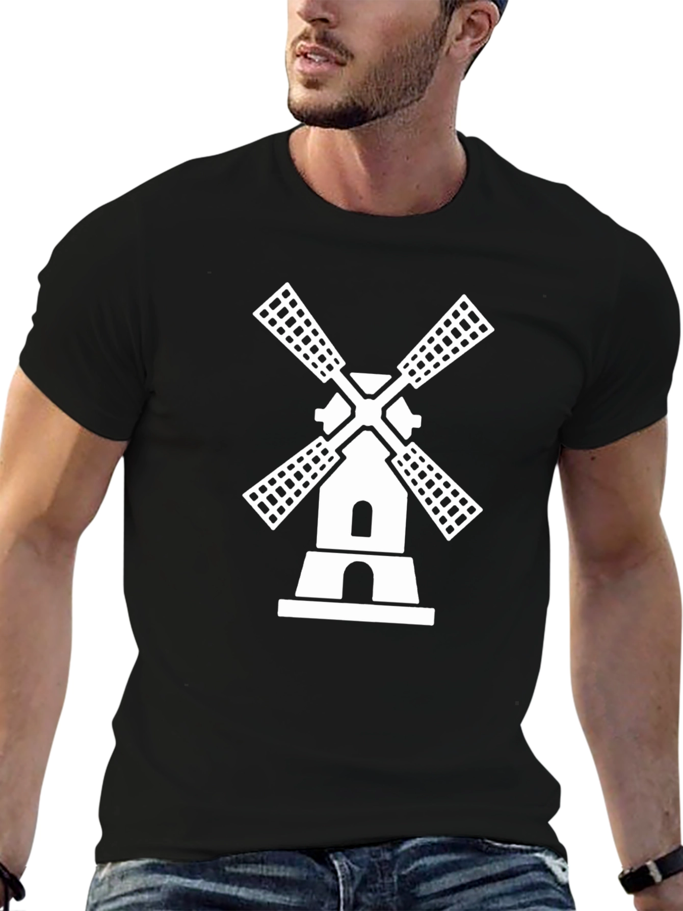 Windmill Graphic Tee - Black Cotton T-Shirt