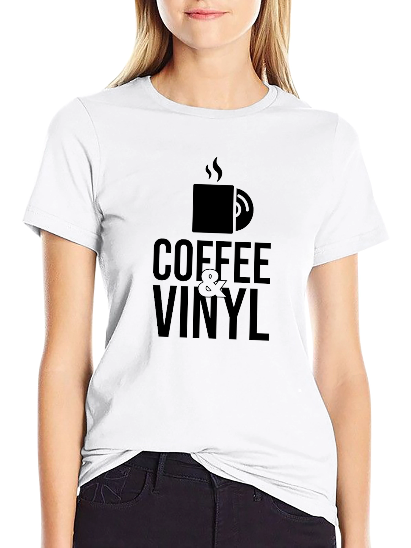 Coffee & Vinyl Graphic Tee - Black Casual T-Shirt