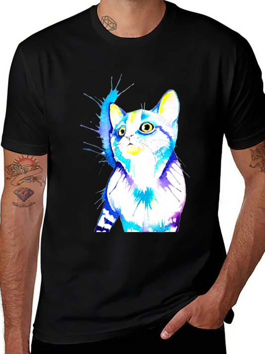 Watercolor Cat Graphic Print T-Shirt