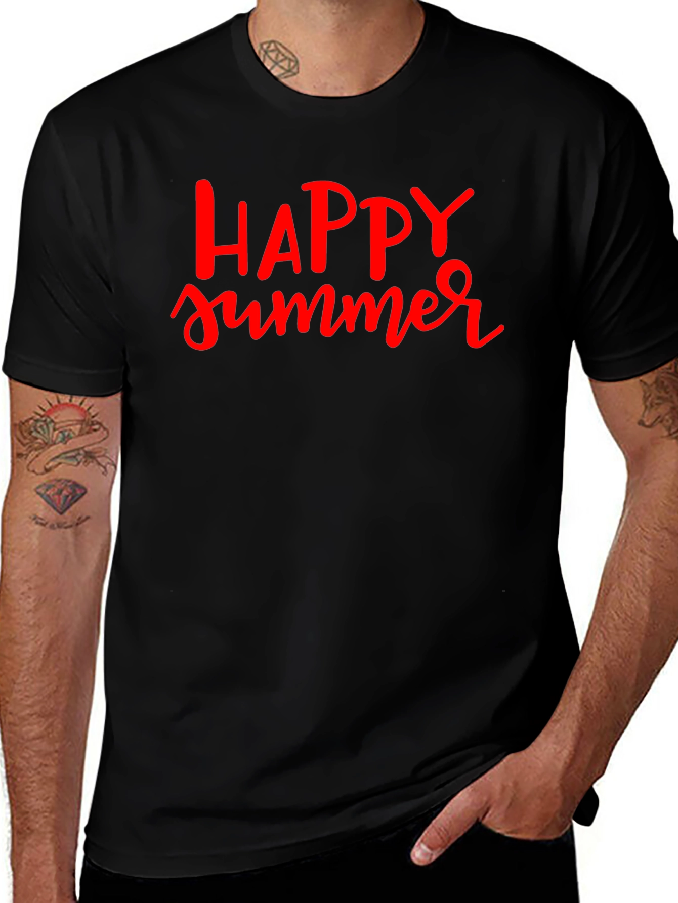 Happy Summer Graphic Black T-Shirt