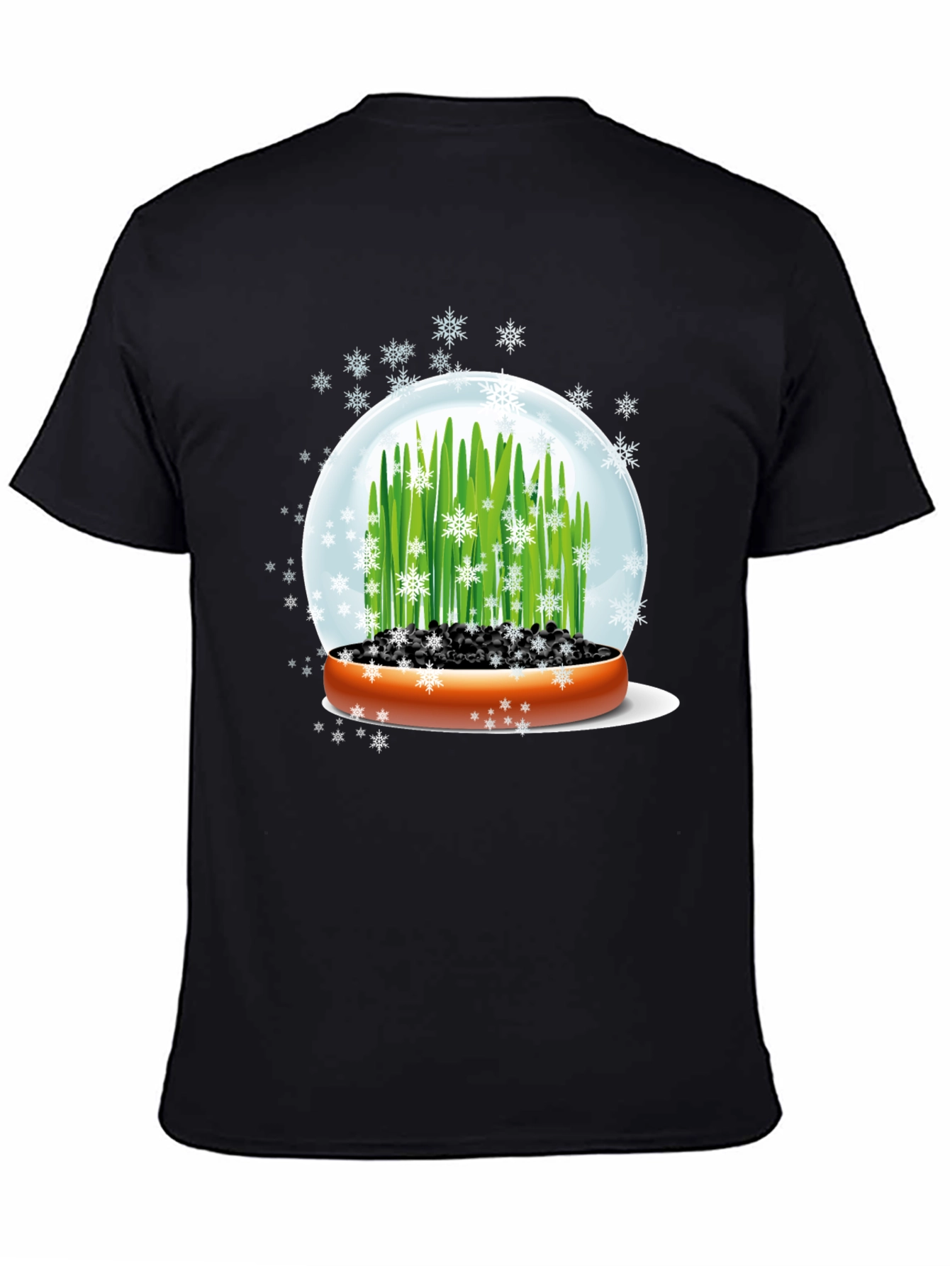 Snow Globe Wheatgrass Black T-Shirt
