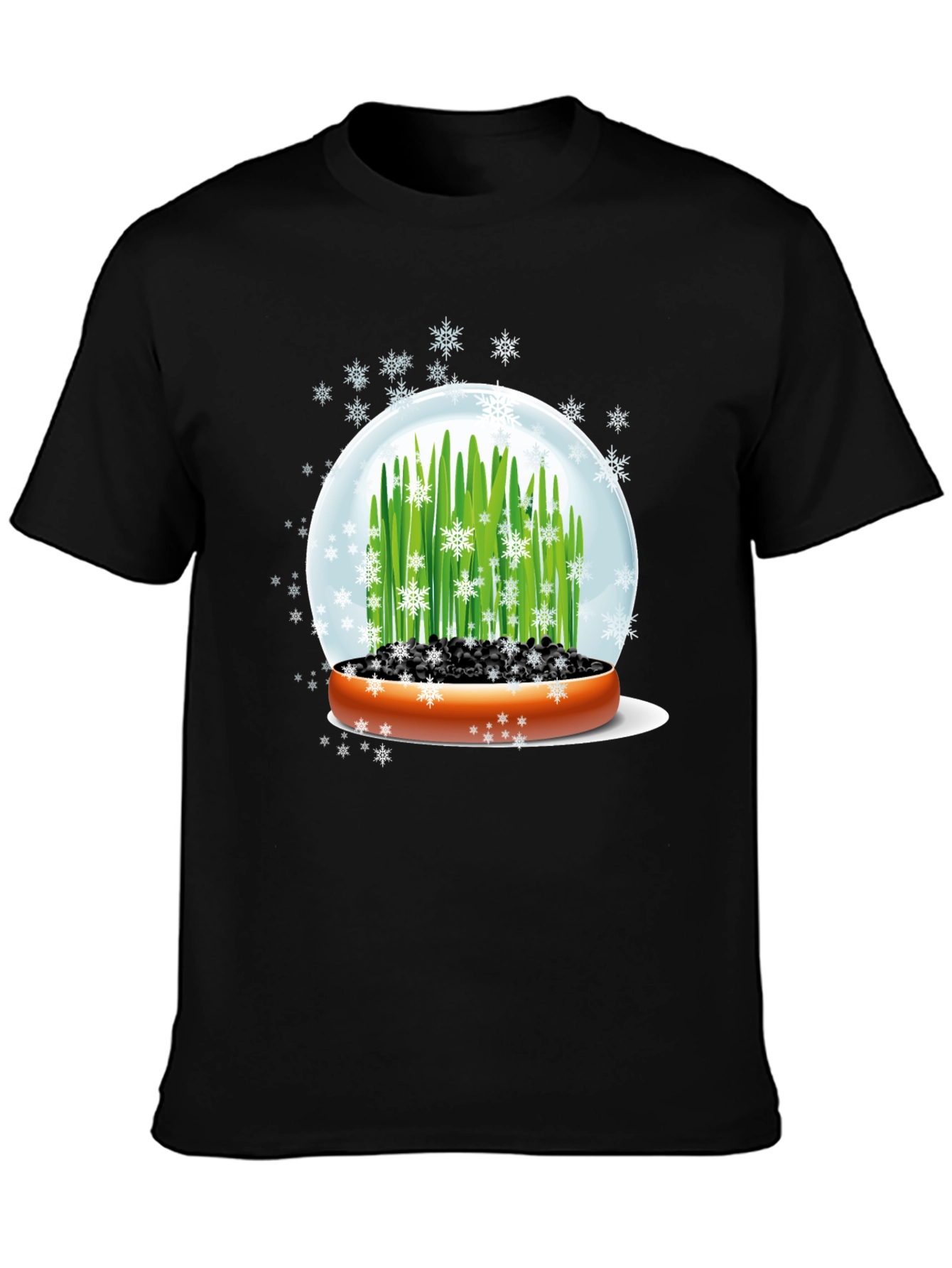 Snow Globe Wheatgrass Black T-Shirt