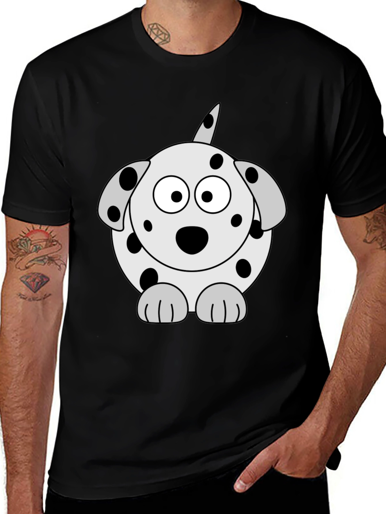 Dalmatian Dog Graphic Tee - Black Cotton T-Shirt