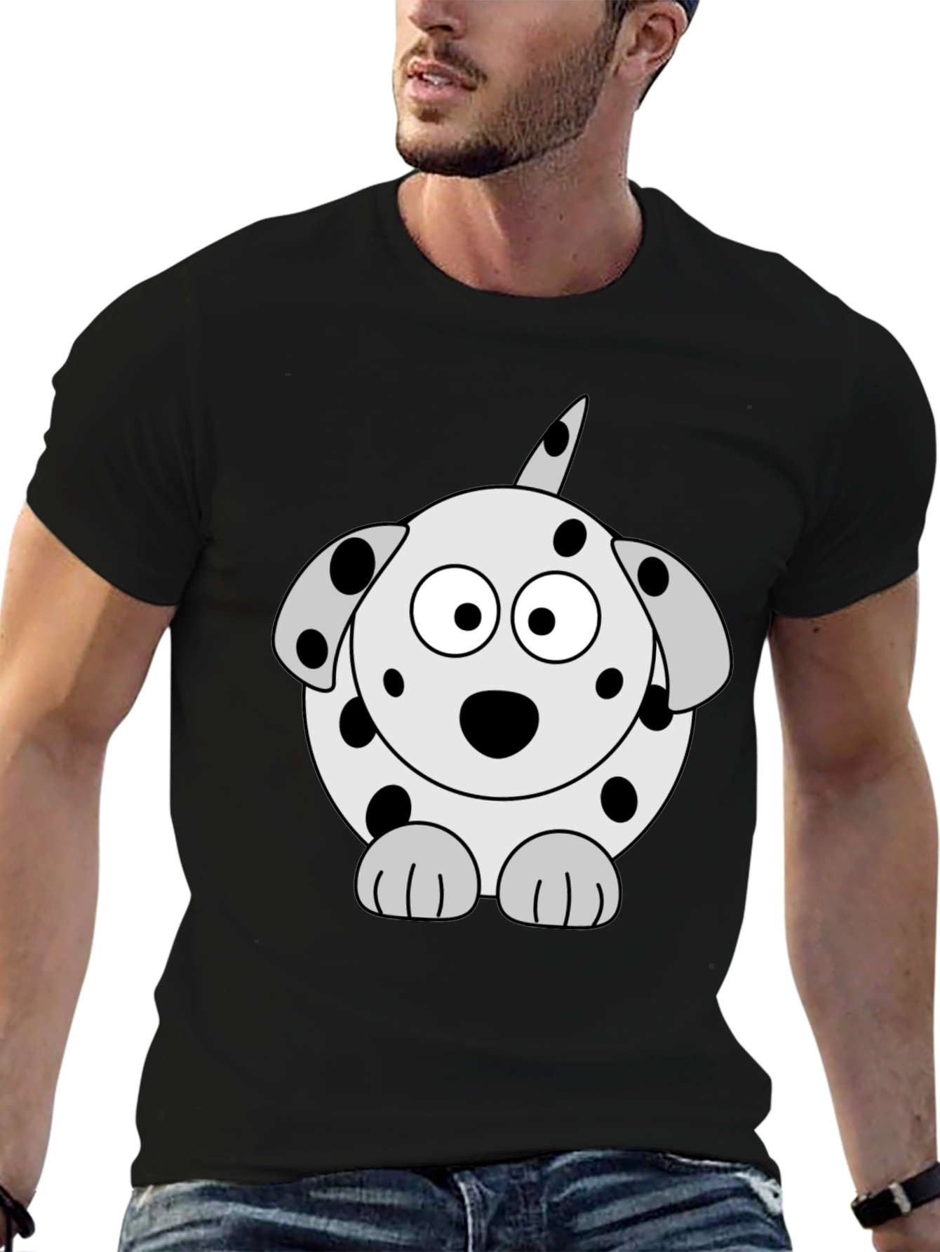 Dalmatian Dog Graphic Tee - Black Cotton T-Shirt