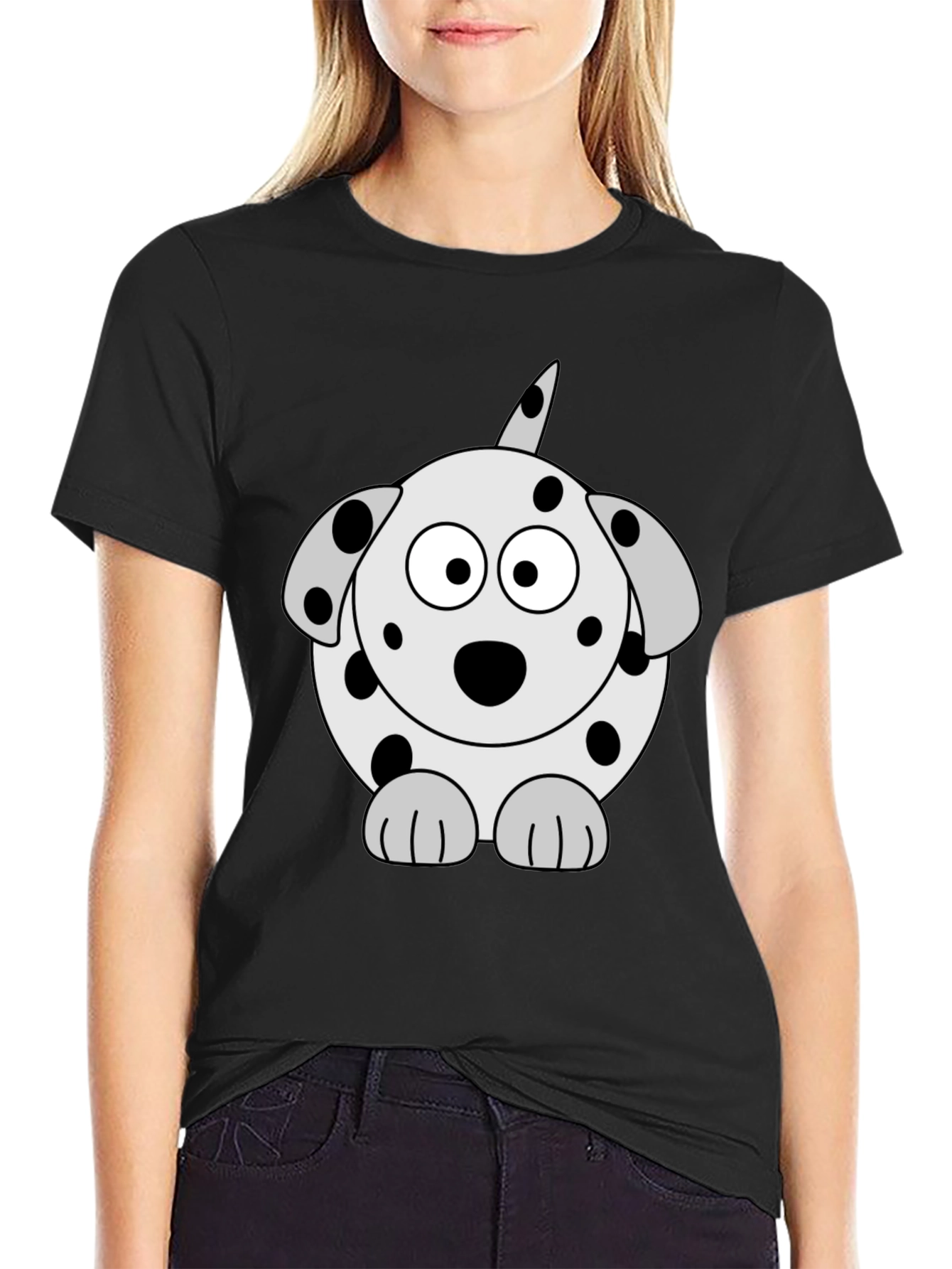 Dalmatian Dog Graphic Tee - Black Cotton T-Shirt