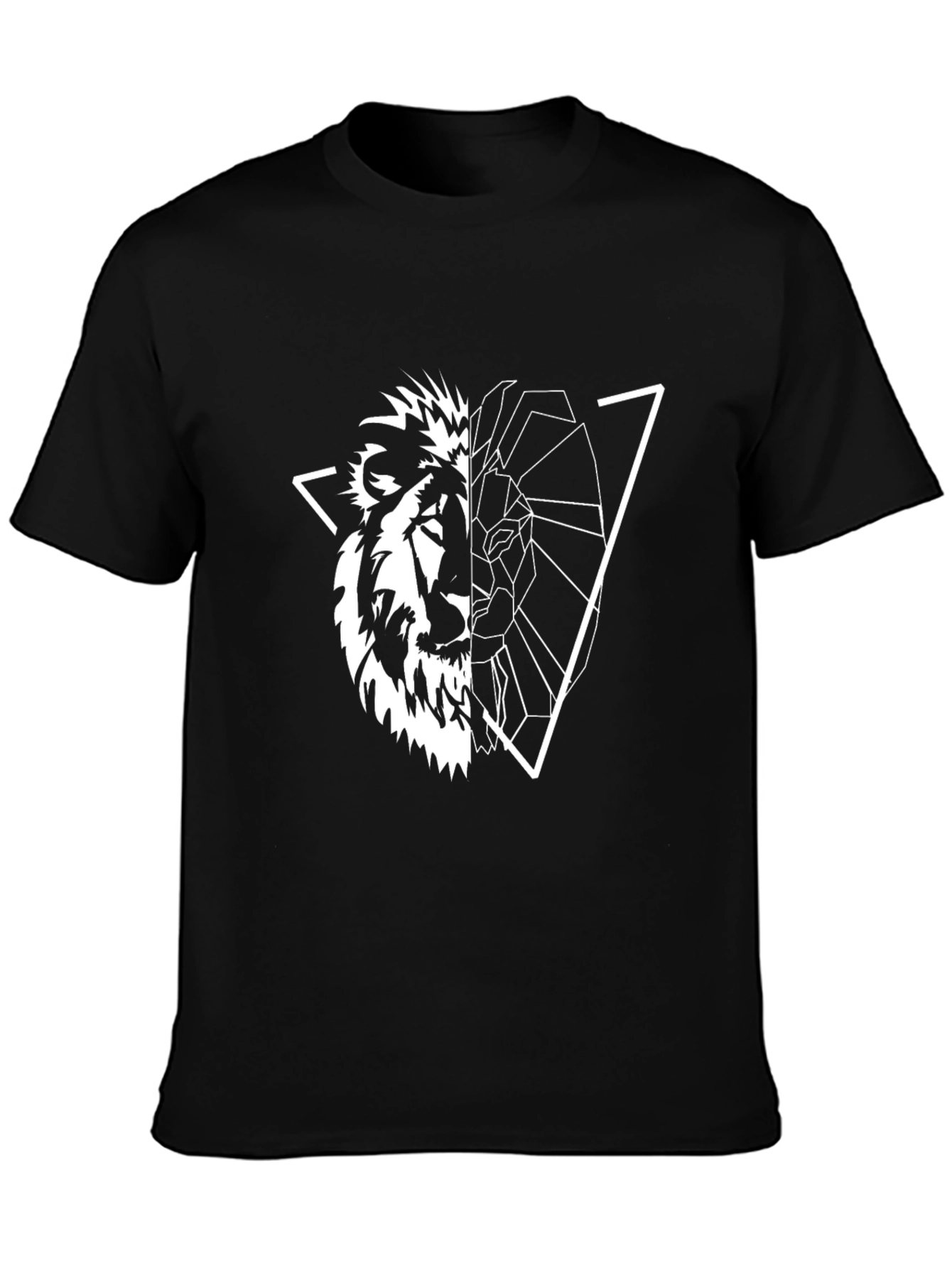 Geometric Lion Graphic Tee - Black