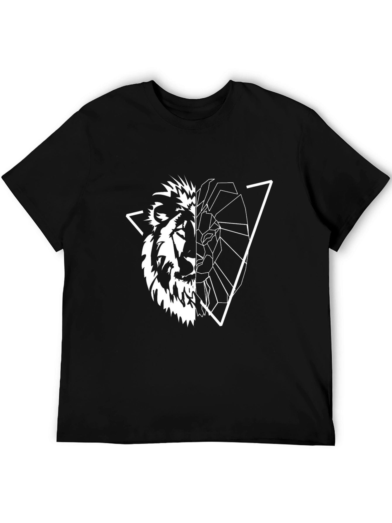 Geometric Lion Graphic Tee - Black
