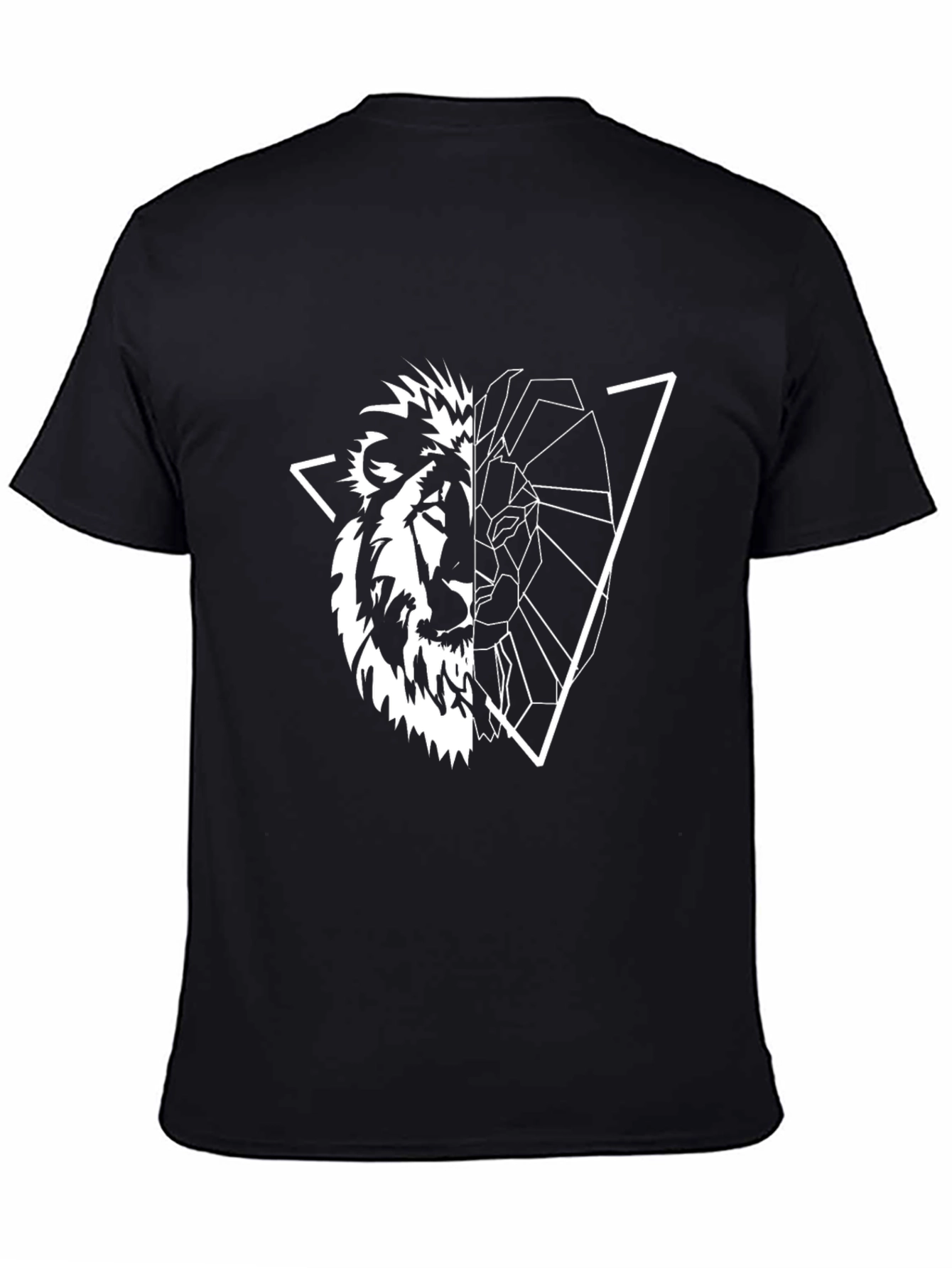 Geometric Lion Graphic Tee - Black