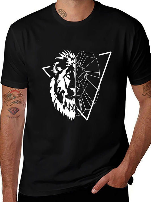 Geometric Lion Graphic Tee - Black