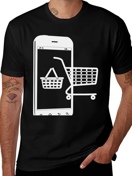 Online Shopping Tee - Smartphone & Cart Design