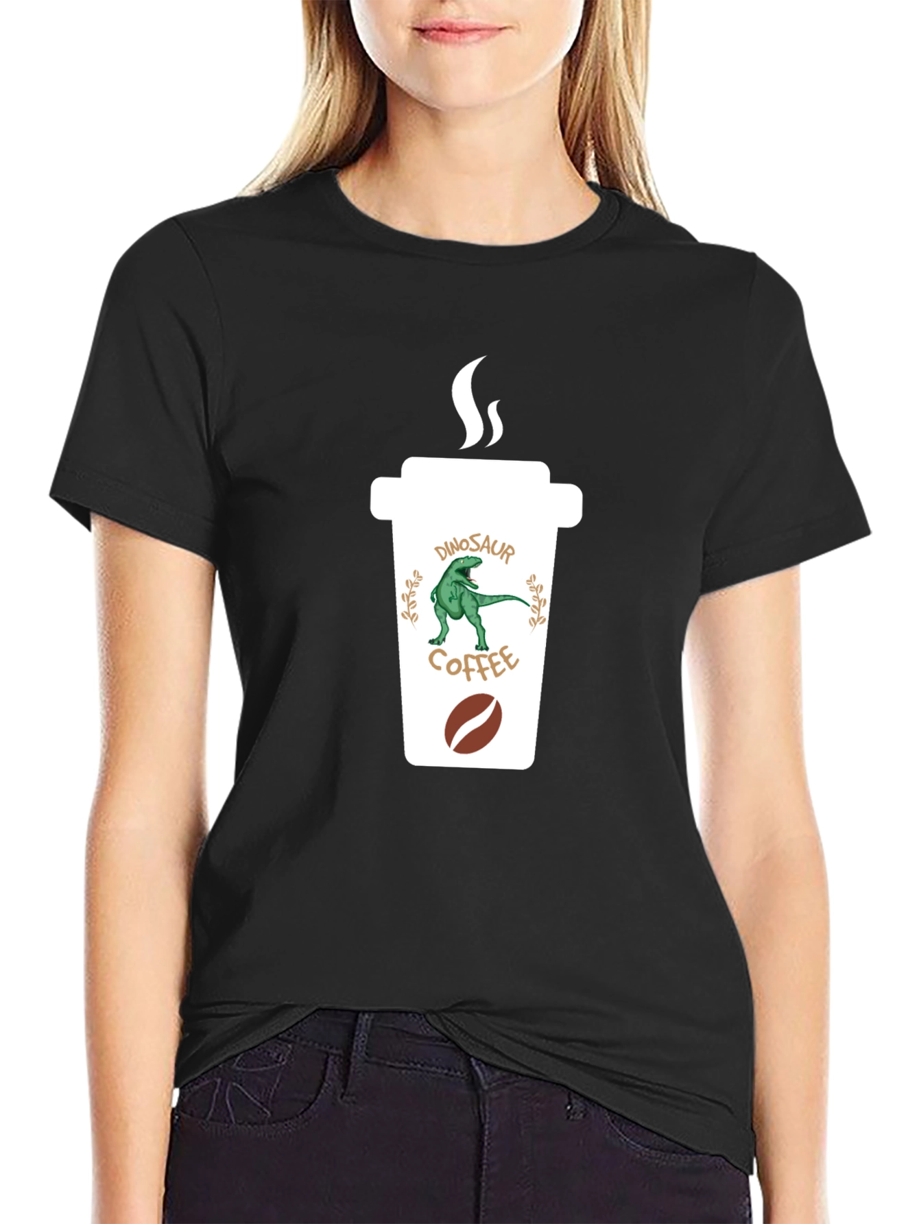 Dinosaur Coffee Graphic Black T-Shirt