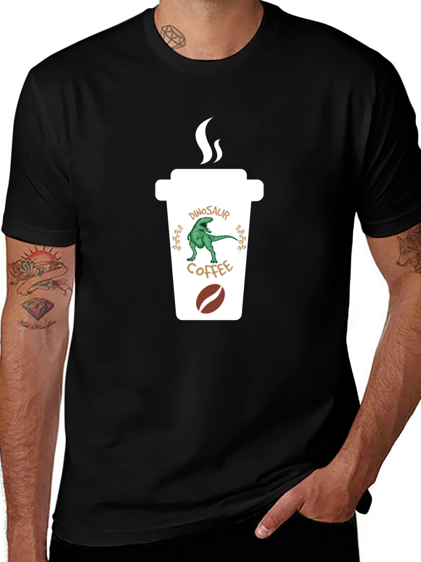 Dinosaur Coffee Graphic Black T-Shirt